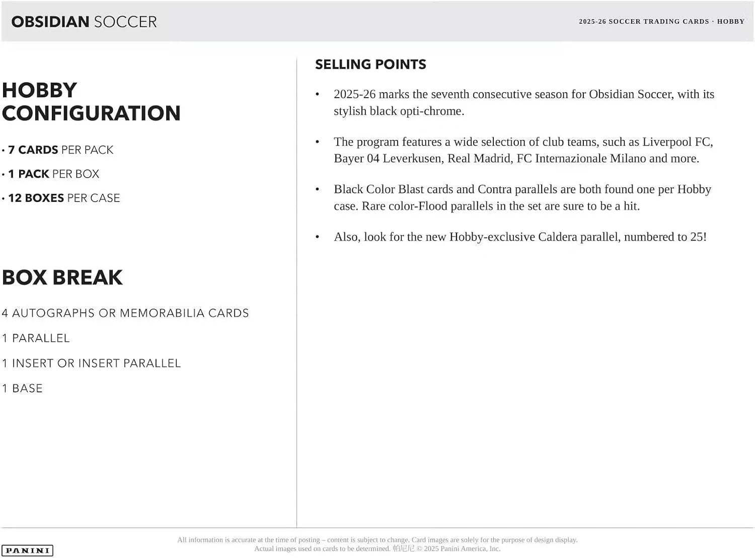 Panini 2025/2026 Obsidian Soccer Hobby Box