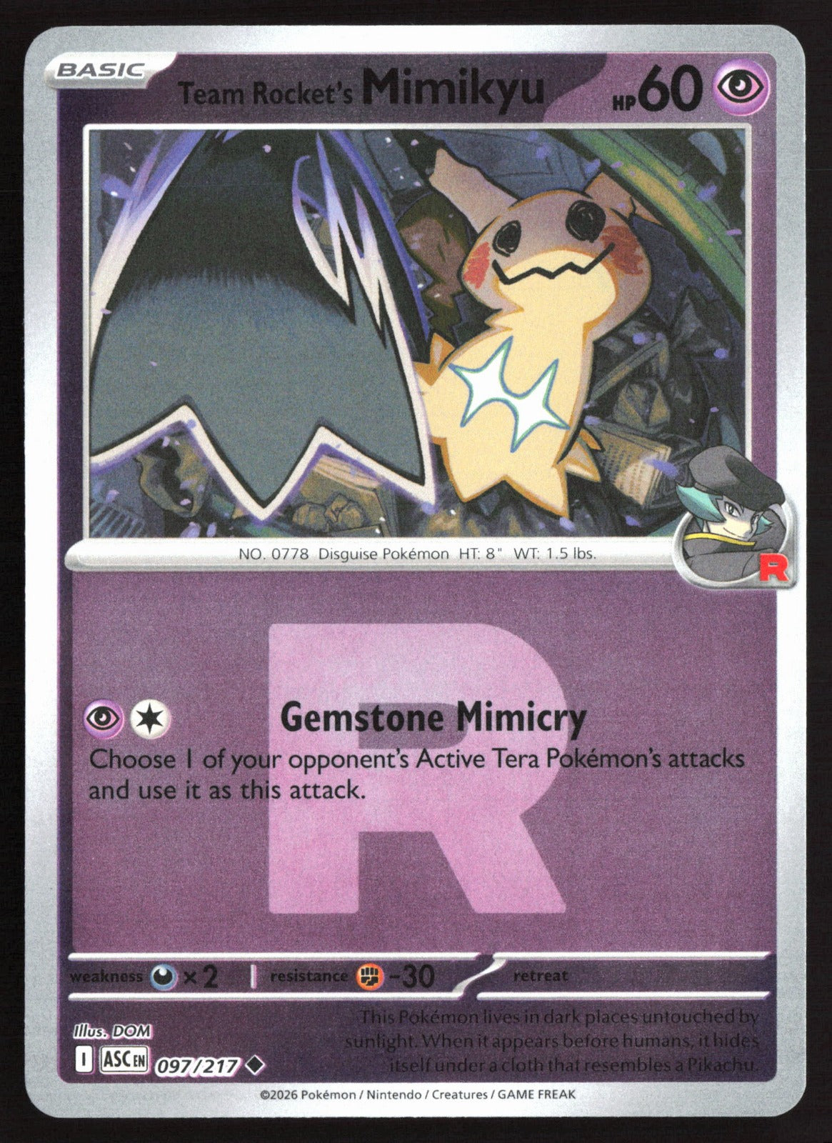 Team Rocket's Mimikyu (Team Rocket) ASC Reverse Holo NM