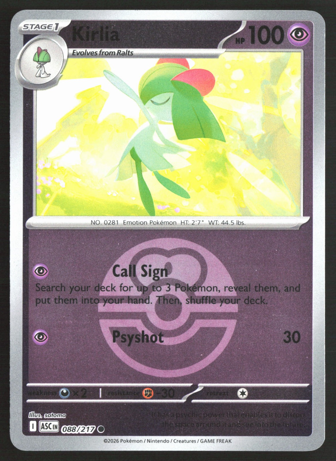 Kirlia (Love Ball) ASC Reverse Holo NM