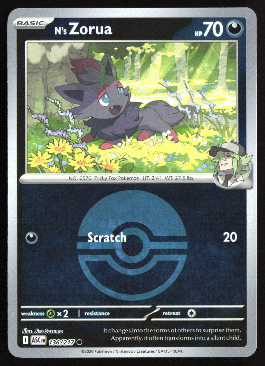 N's Zorua (Poke Ball) ASC Reverse Holo NM