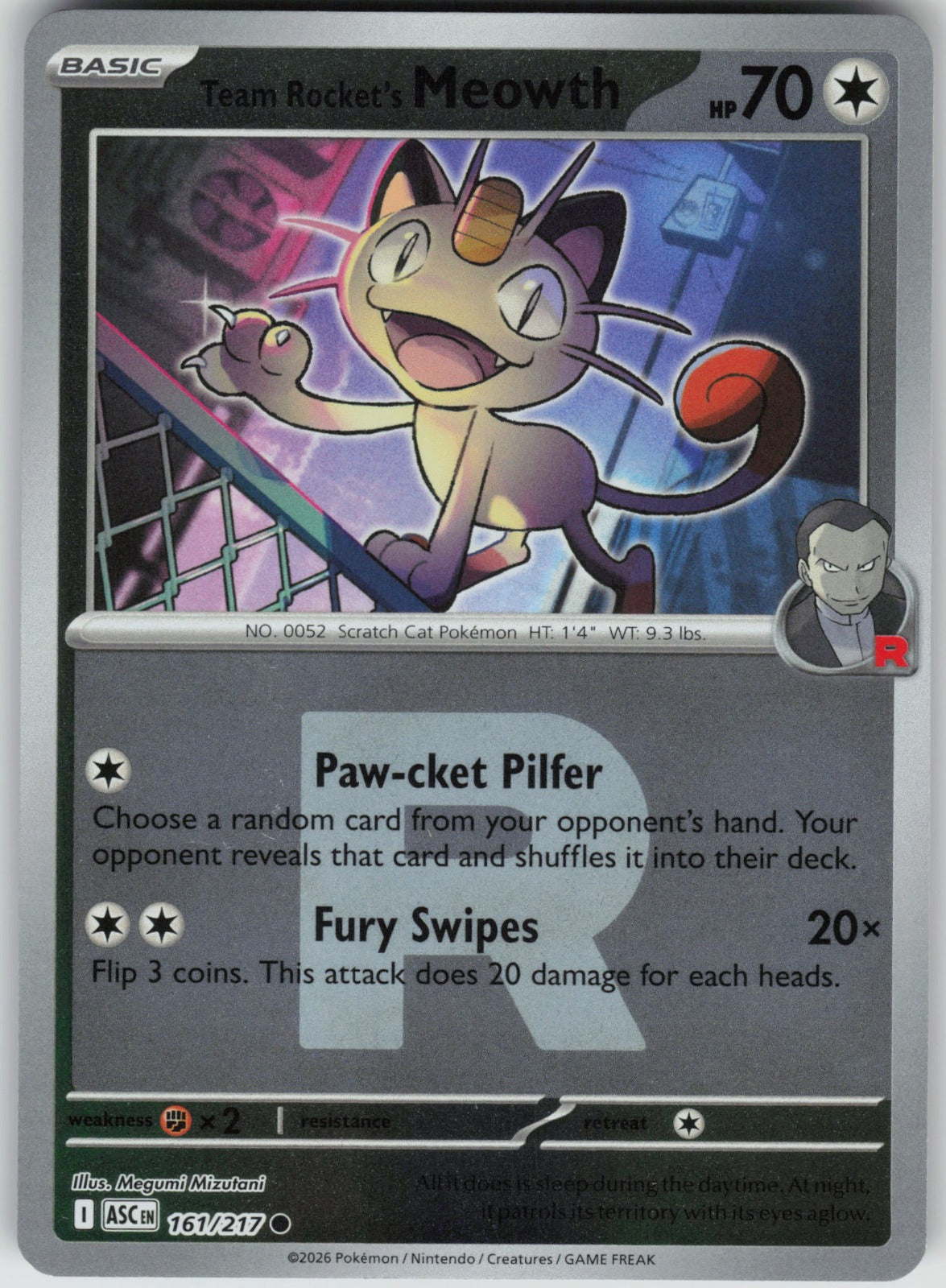 Team Rocket's Meowth (Team Rocket) ASC Reverse Holo NM