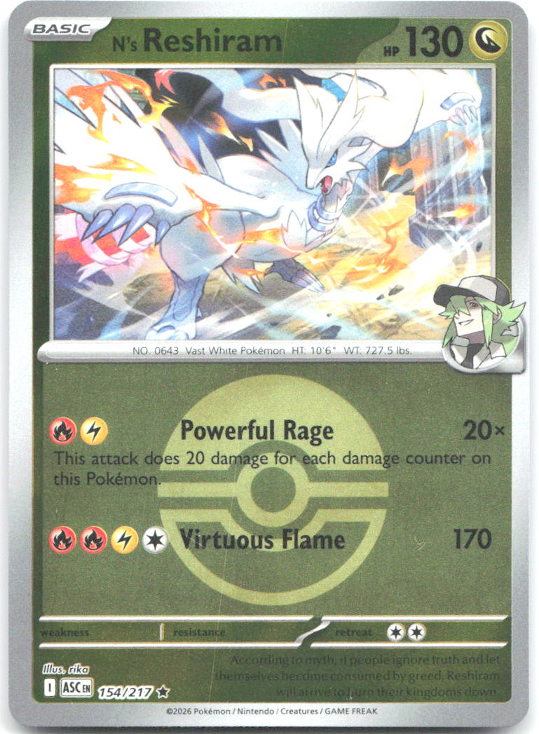 N's Reshiram (Poke Ball) ASC Reverse Holo NM