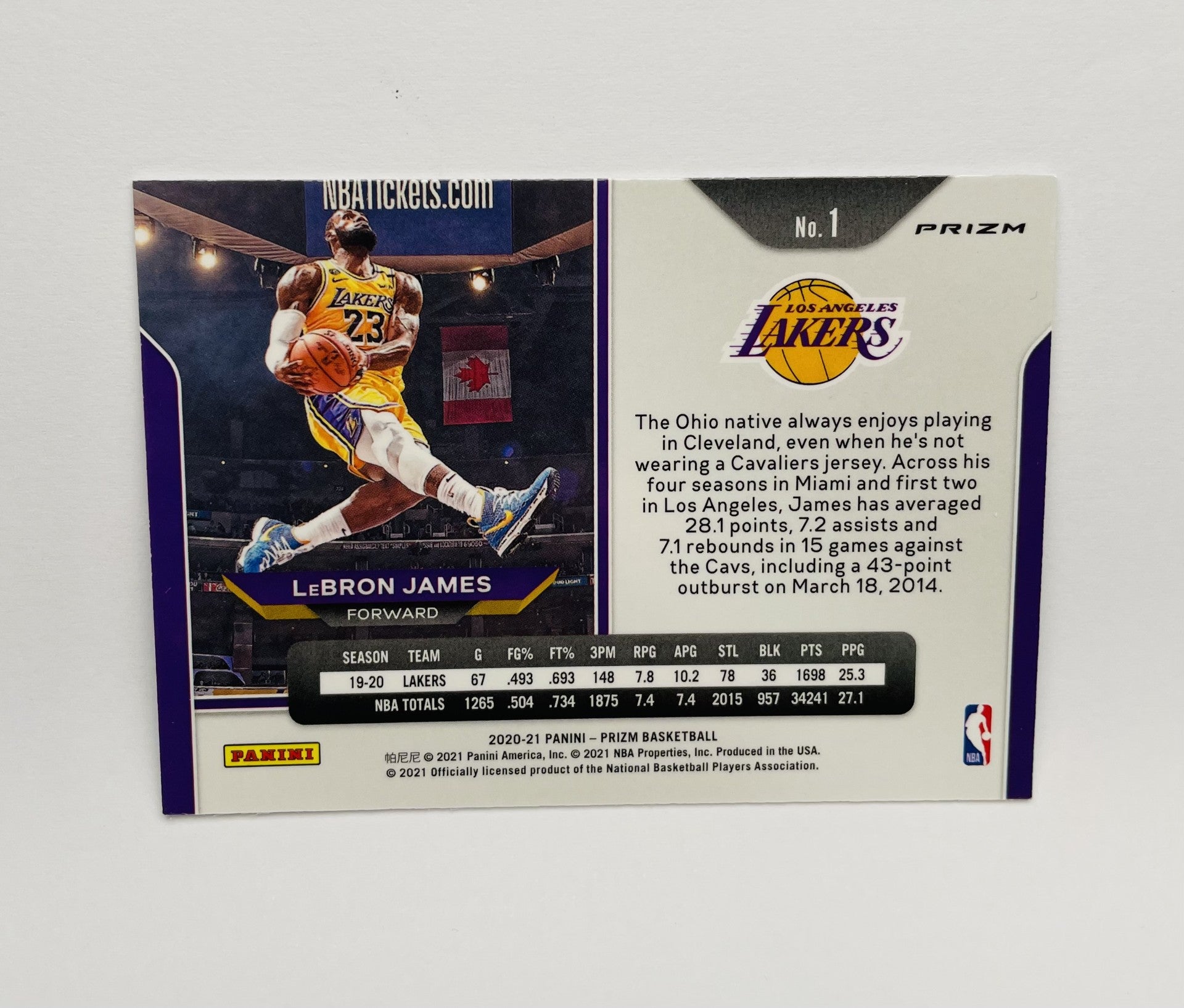2020-21 Panini Prizm Lebron James Tribute Silver #1