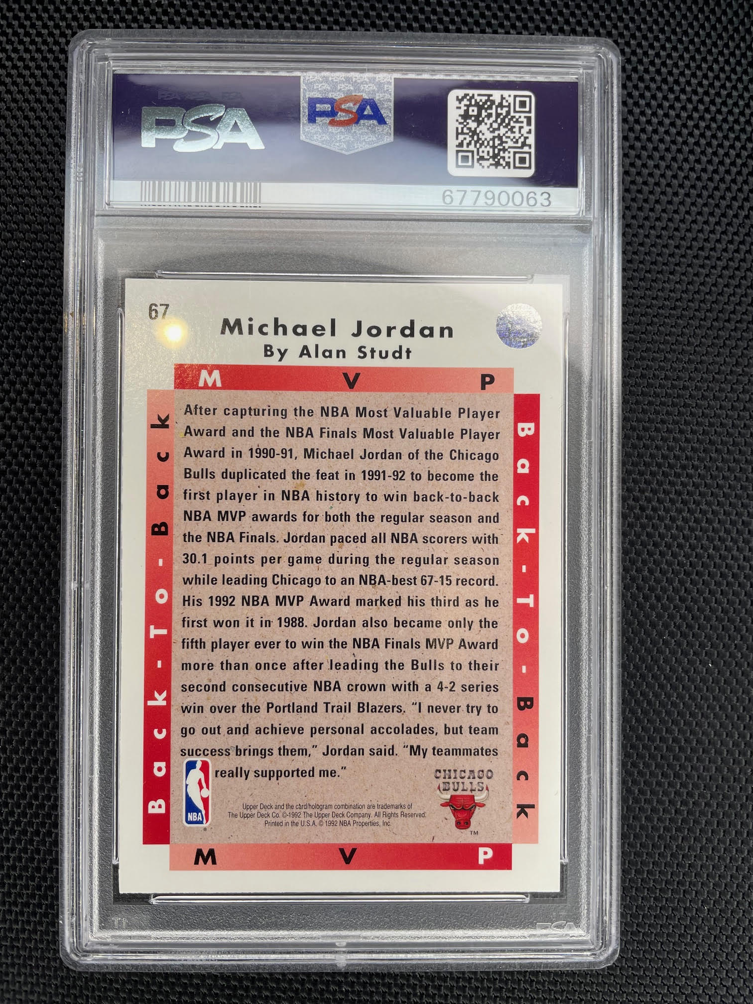 1992 Upper Deck #67 Michael Jordan Mvp PSA 10