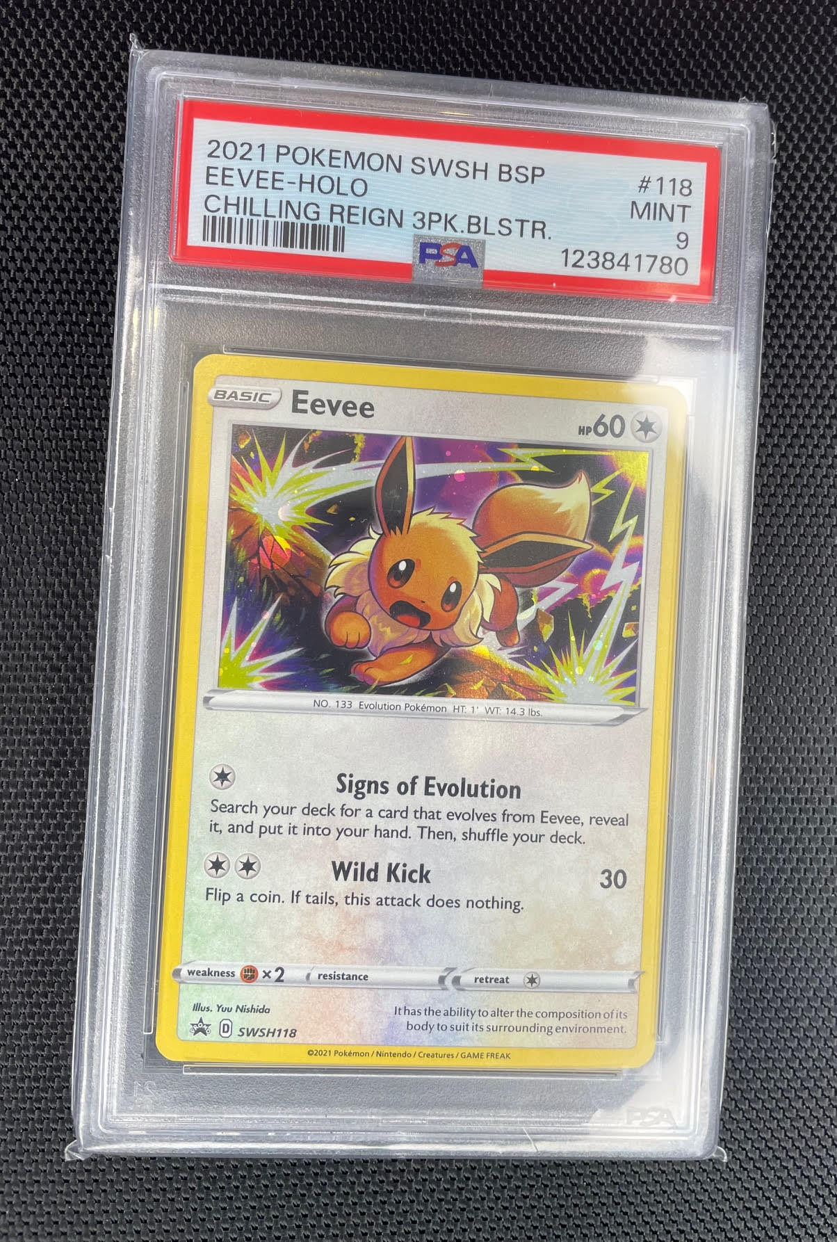 2021 Pokemon Swsh Black Star Promo #118 Eevee-Holo Chilling Reign 3pk.Blstr. PSA 9