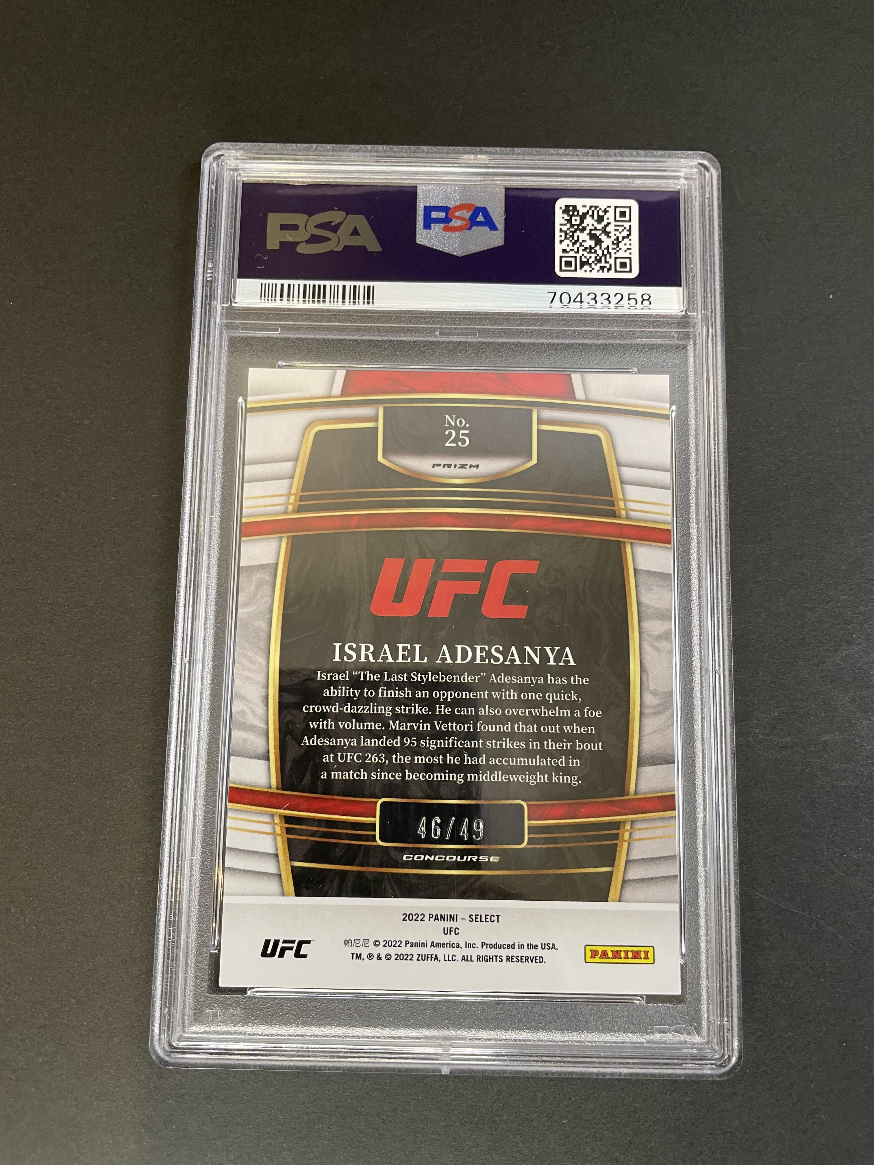 2022 Panini Select Israel Adesanya Blue Disco /49 #25 PSA 10