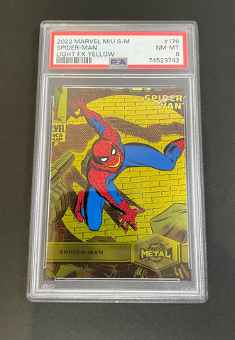 2022 Skybox Marvel Metal Universe Spider-Man Light FX Yellow #176 PSA 8