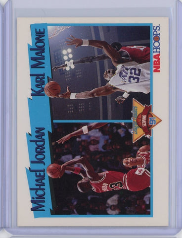1991-1992 NBA Hoops Michael Jordan Karl Malone League Leaders Scoring Card #306