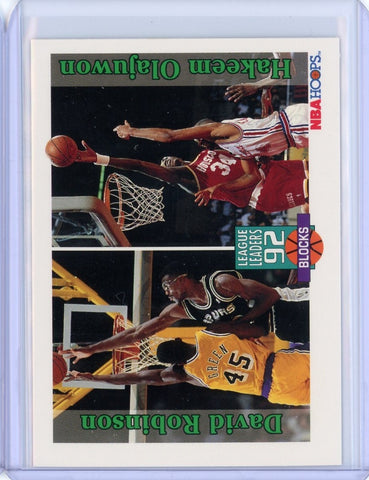 1992-1993 NBA Hoops Basketball David Robinson Hakeem Olajuwon League Leaders Card #323