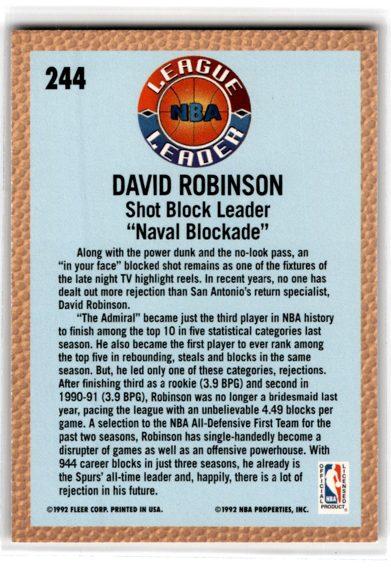 1992 Fleer David Robinson Card 244