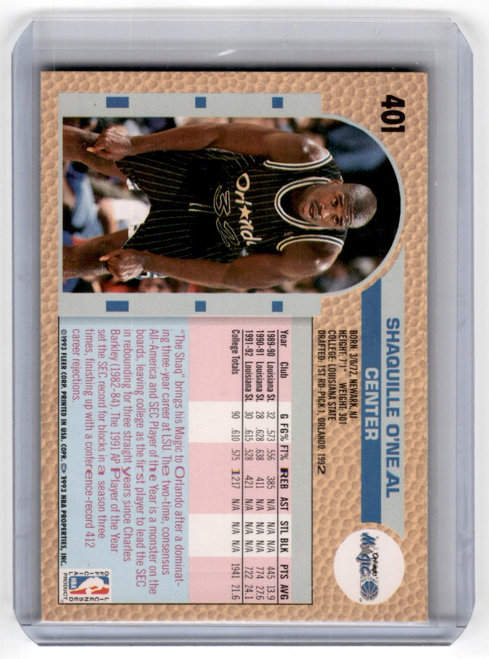 1992 Fleer Shaquille O'Neal Card 401