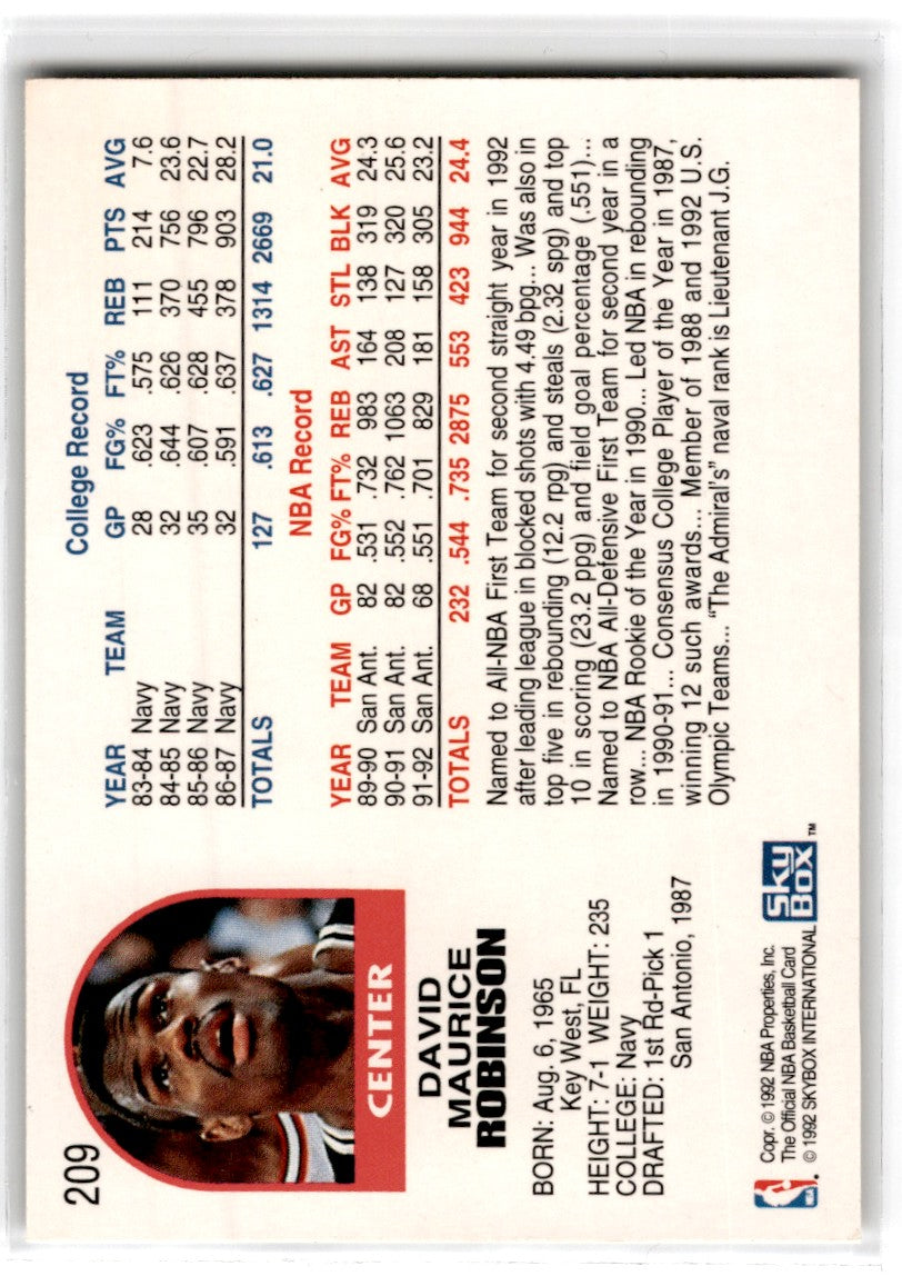 1992 Hoops David Robinson Card 209