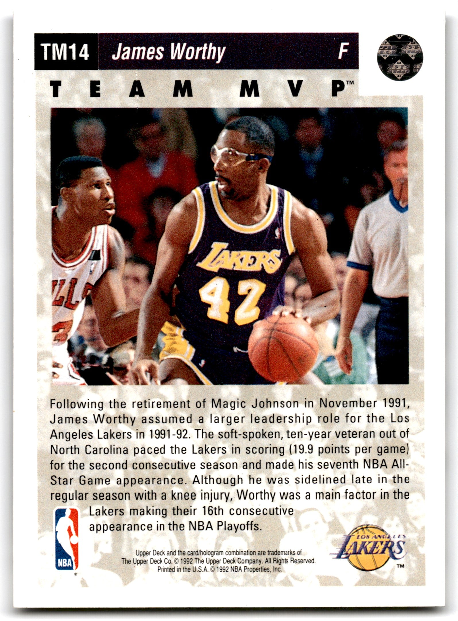 1992 Upper Deck Team MVPs James Worthy Los Angeles Lakers TM14