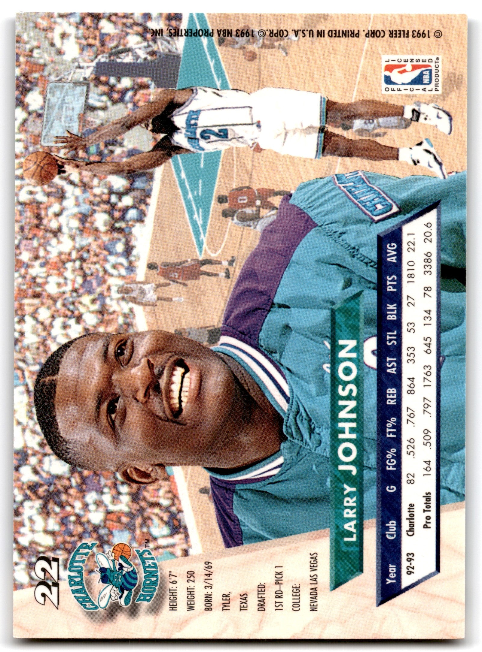 1993 Fleer Ultra Larry Johnson Charlotte Hornets Card#22