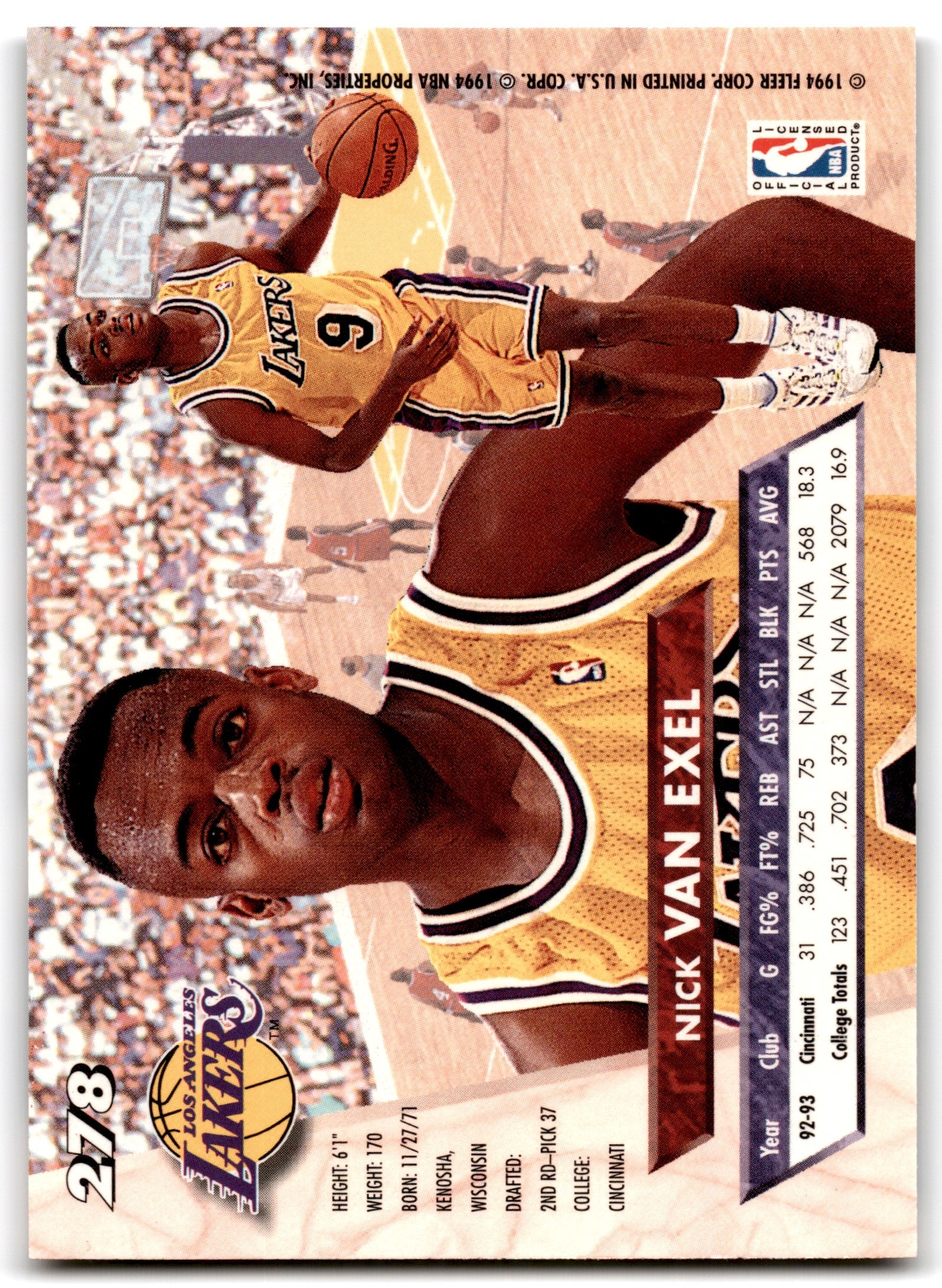 1993 Fleer Ultra Nick Van Exel Los Angeles Lakers Card#278