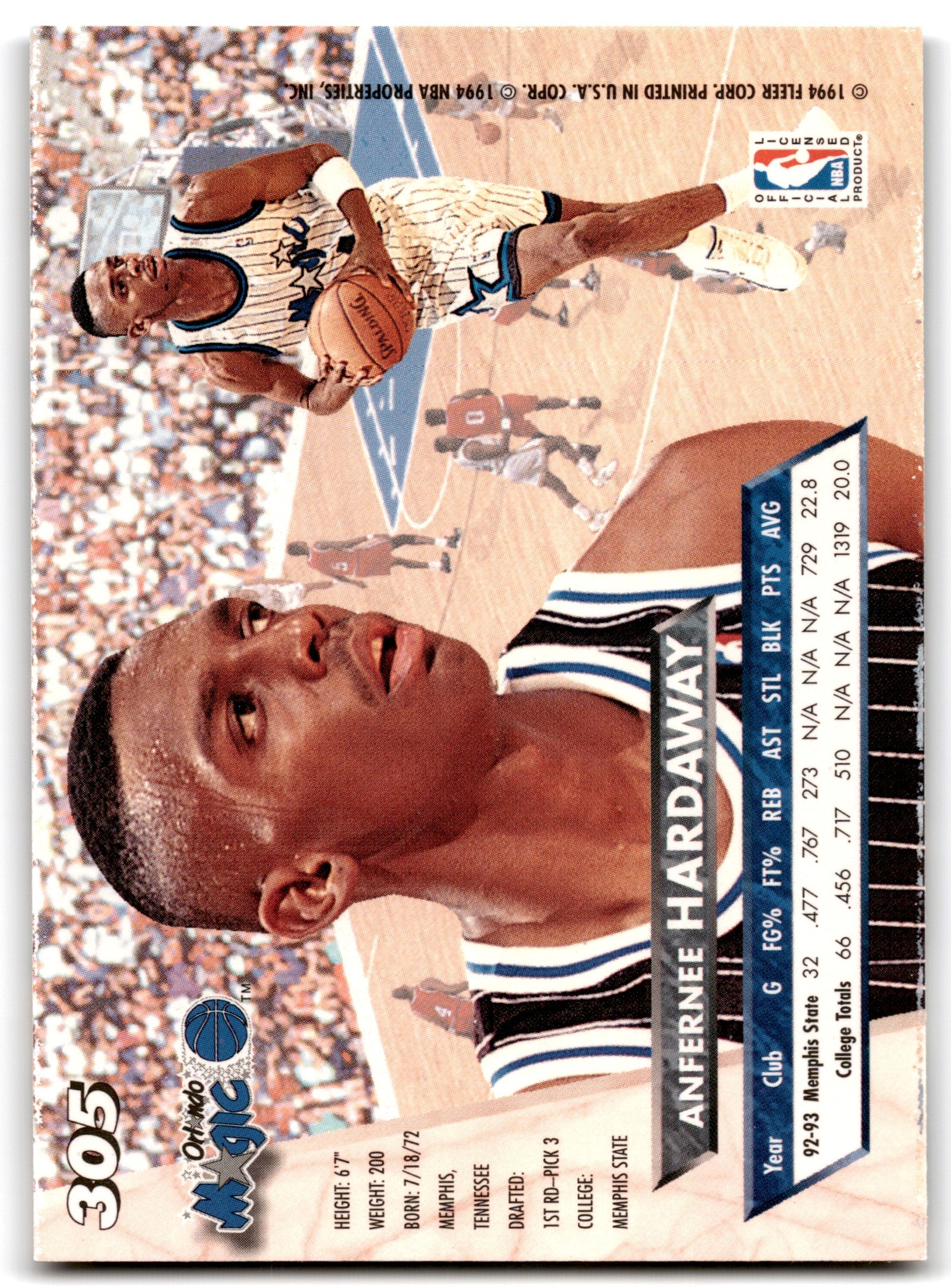1993 Fleer Ultra Anfernee Hardaway Orlando Magic Card#305