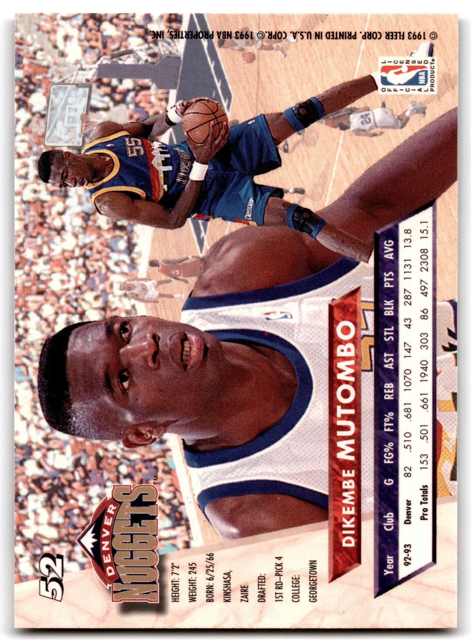 1993 Fleer Ultra Dikembe Mutombo Denver Nuggets Card#52