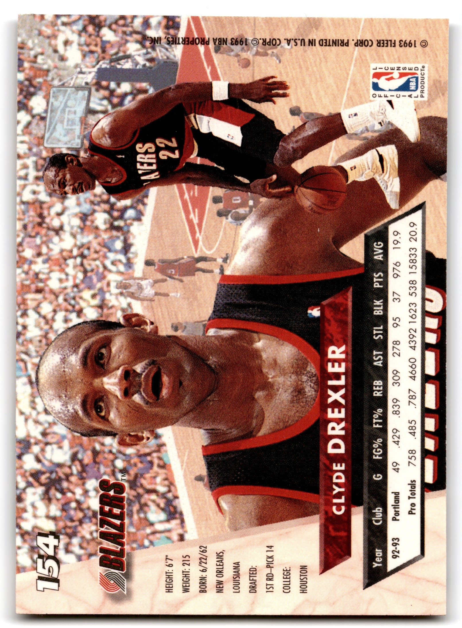 1993 Ultra Clyde Drexler Portland Trail Blazers Card 154