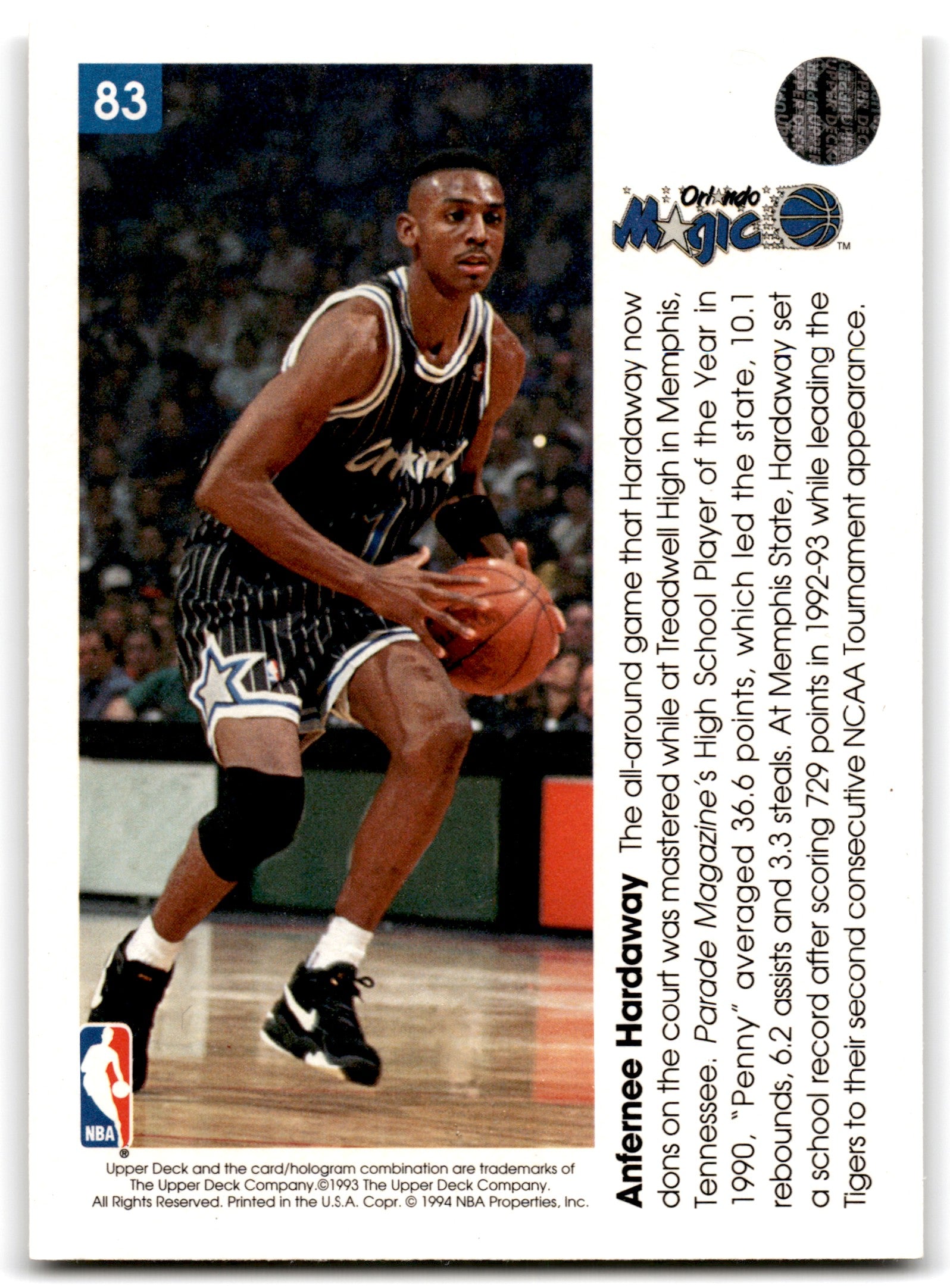 1993 Upper Deck Pro View Anfernee Hardaway Orlando Magic 83