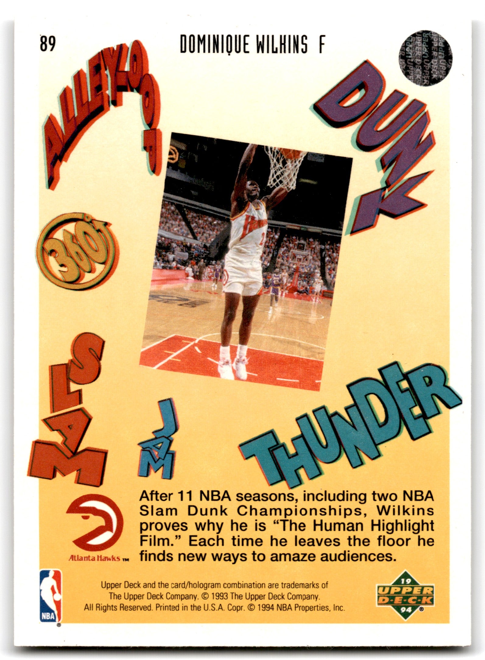 1993 Upper Deck Pro View Dominique Wilkins Atlanta Hawks 89