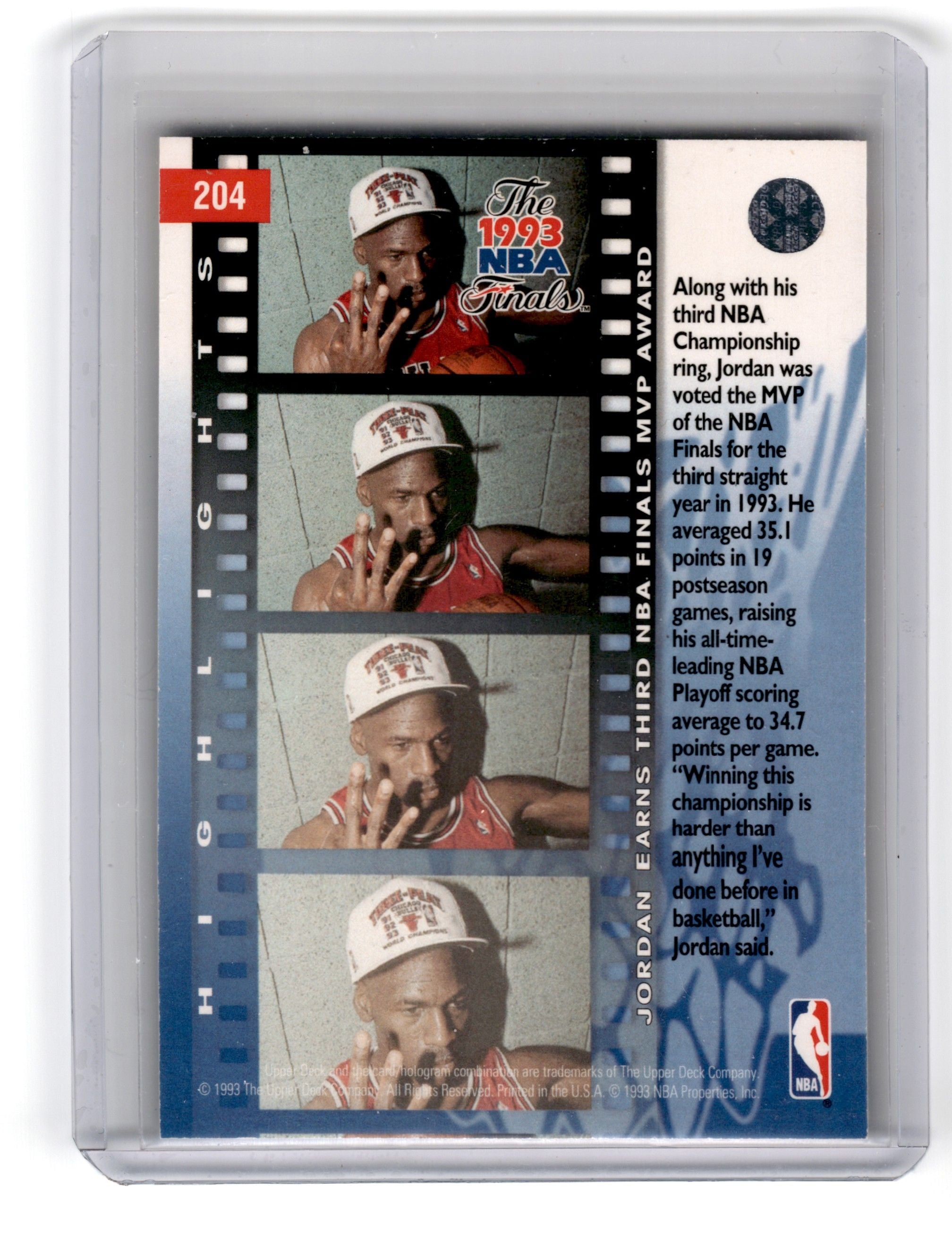 1993 Upper Deck Michael Jordan MVP Finals He's Back Card 204
