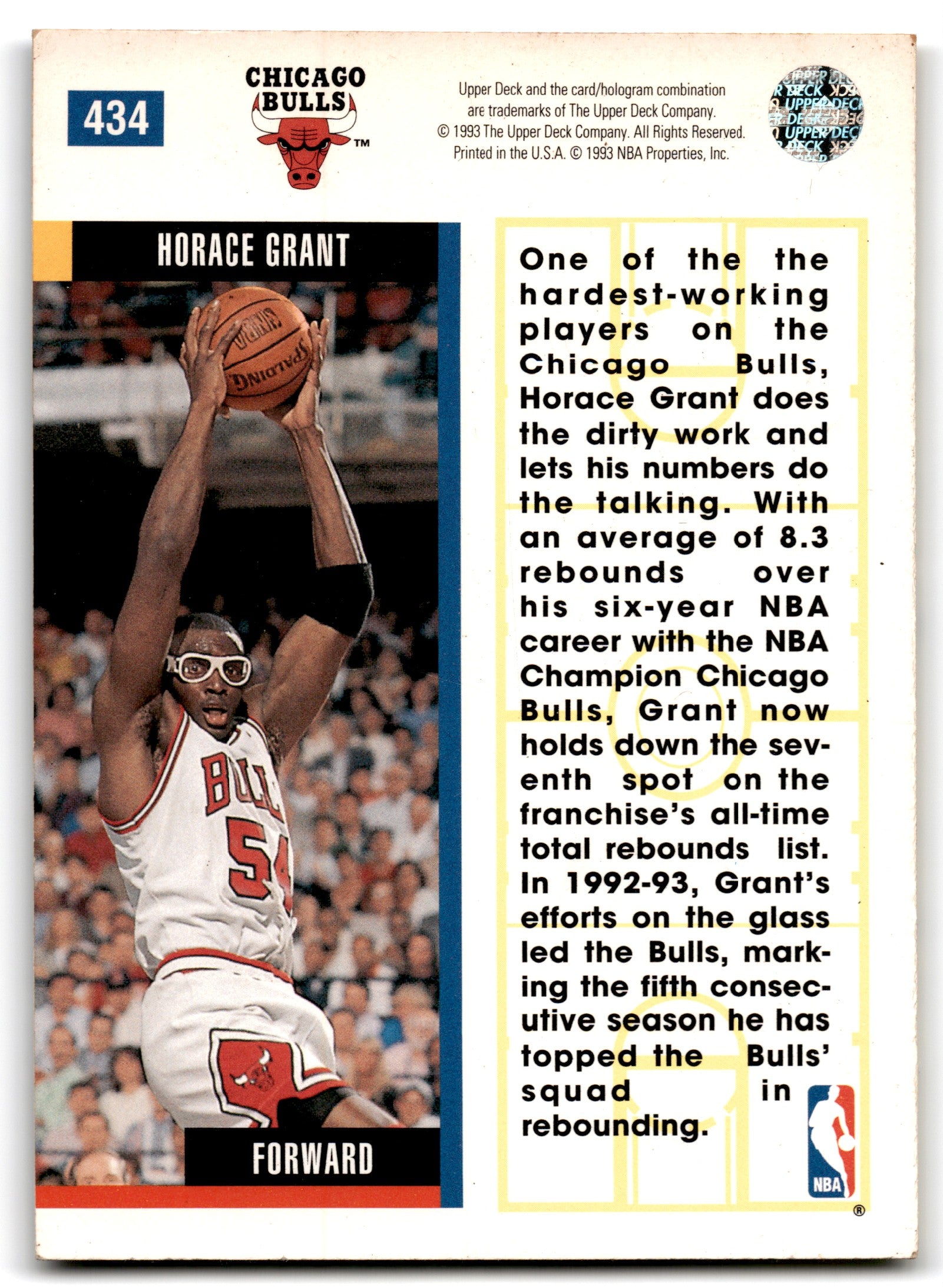 1993 Upper Deck Horace Grant Chicago Bulls Card 434