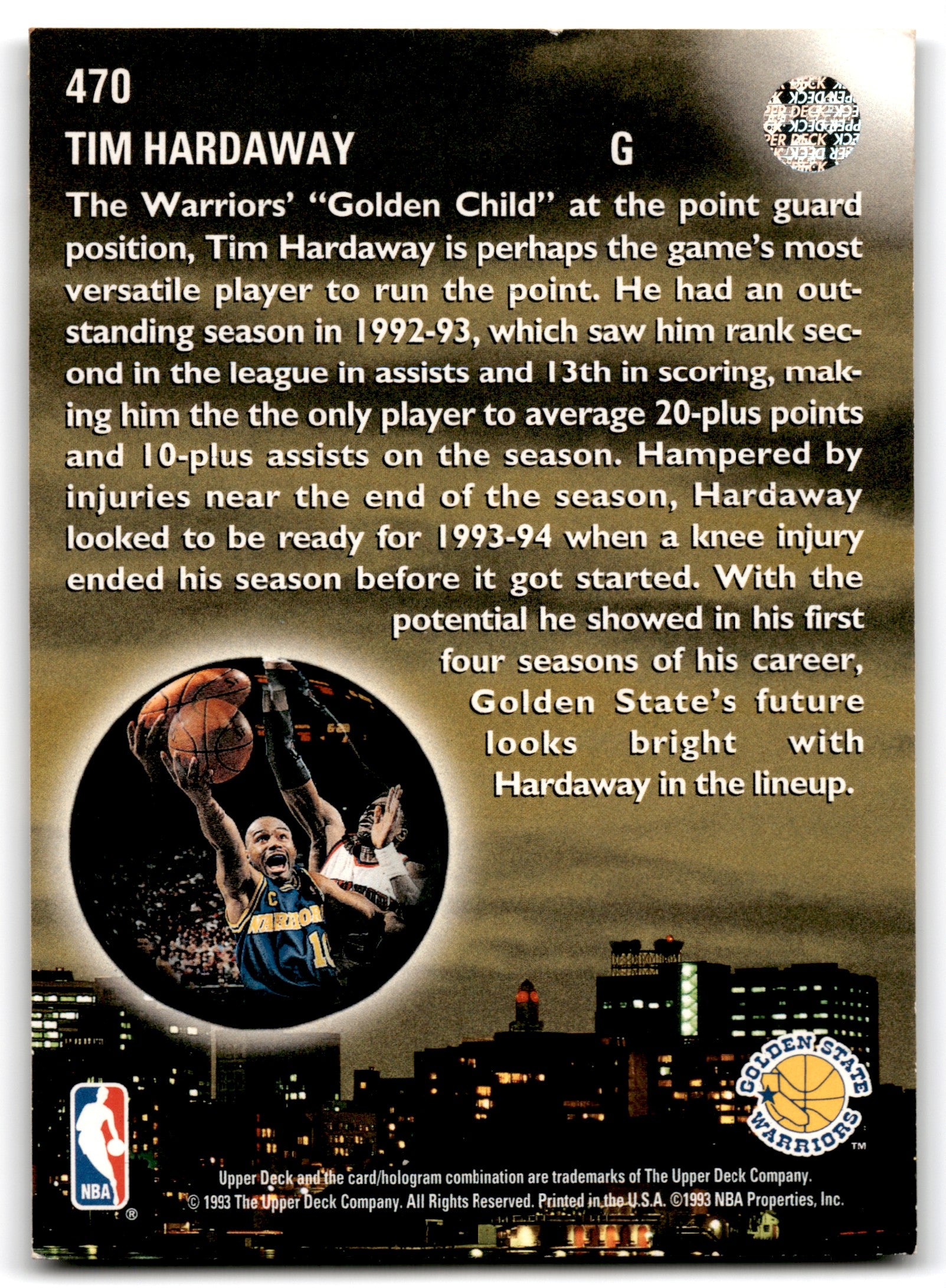 1993 Upper Deck Tim Hardaway Golden State Warriors Card 470