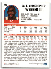 1994 Hoops Chris Webber Washington Bullets Card 382