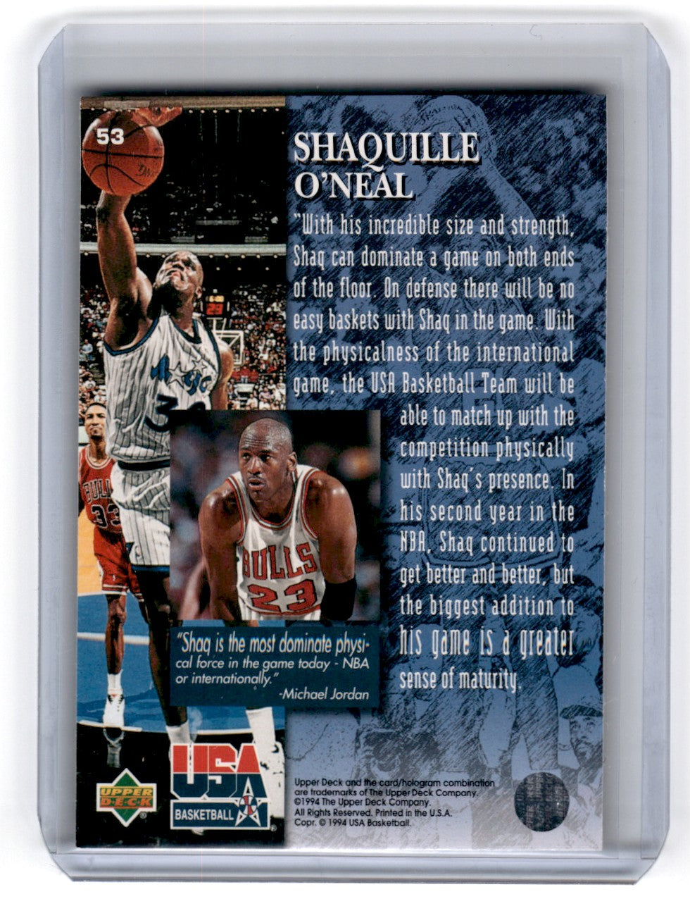 1994 Upper Deck USA Shaquille O'Neal Card 53