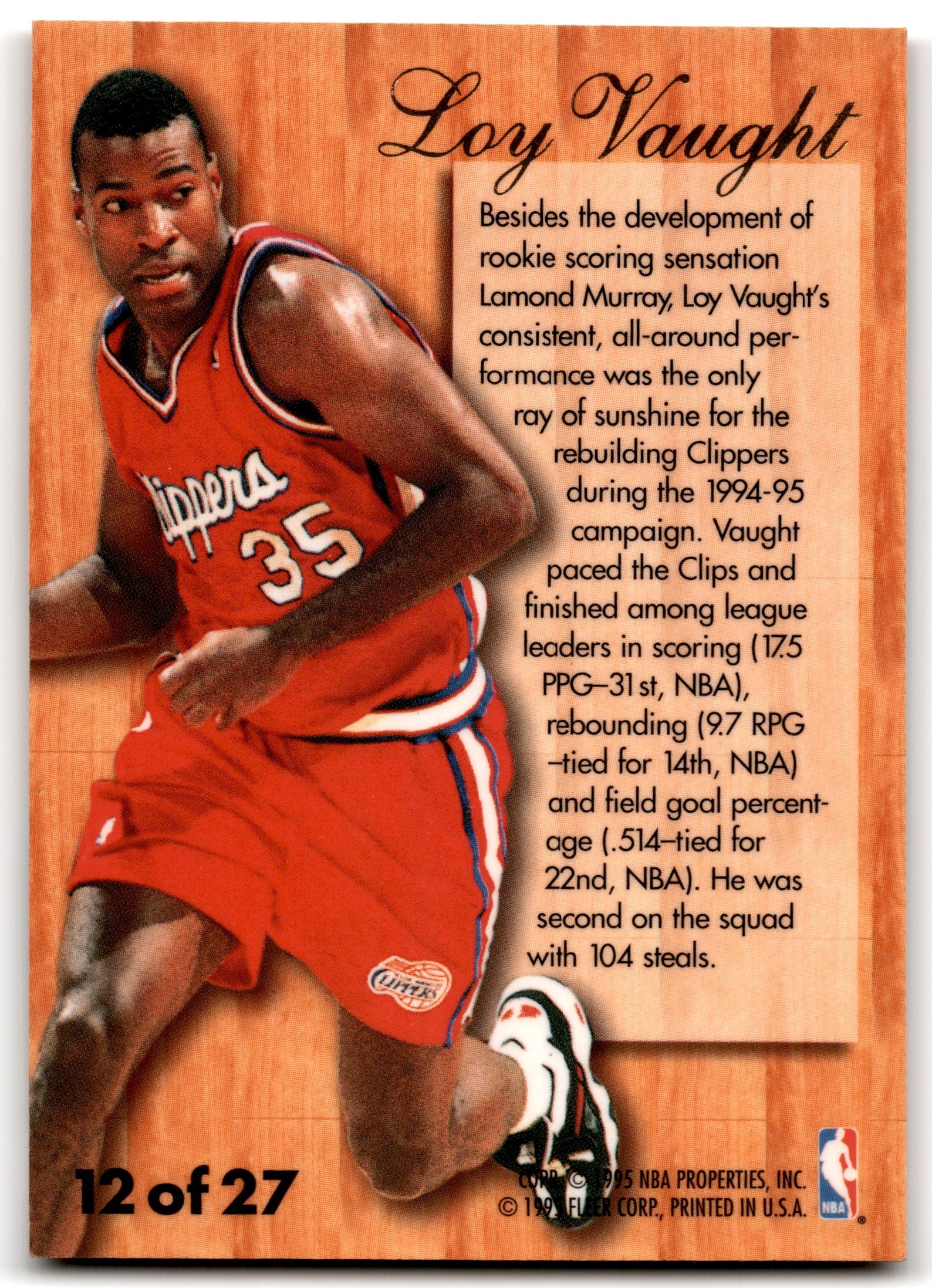 1995 Fleer Flair Hardwood Leader Loy Vaught Los Angeles Clippers 12