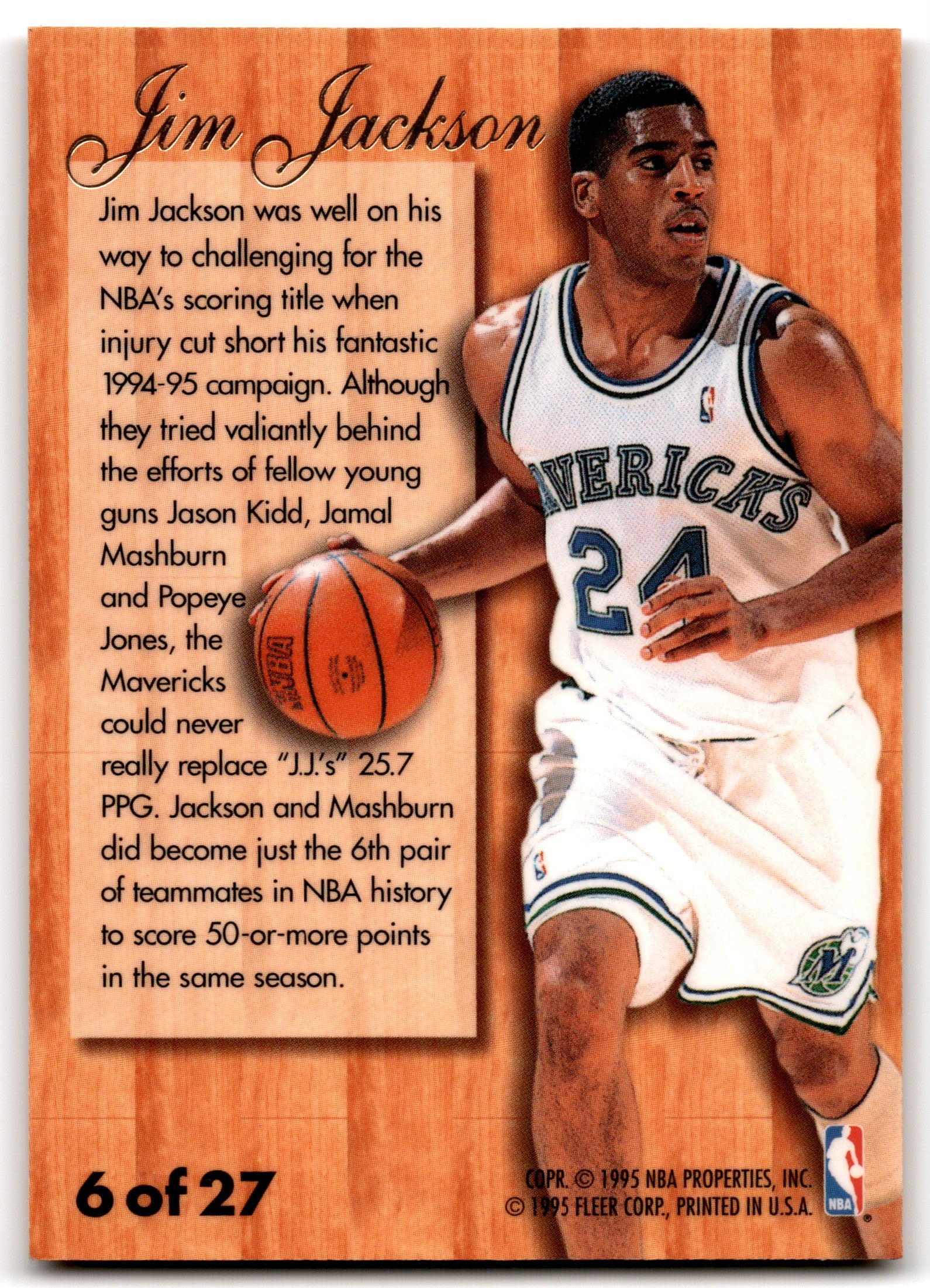 1995 Fleer Flair Hardwood Leader Jim Jackson Dallas Mavericks 6