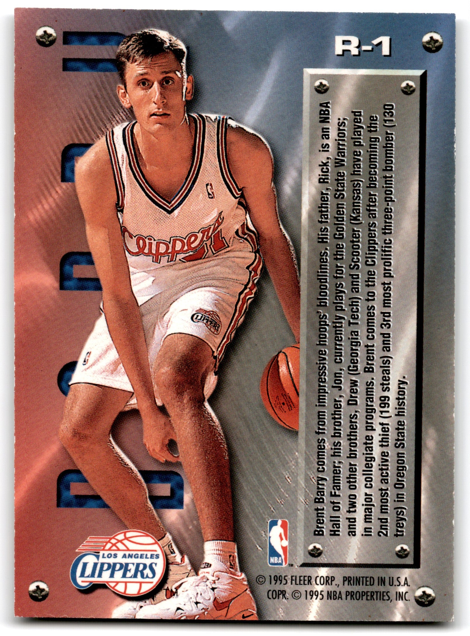 1995 Fleer Metal Brent Barry Los Angeles Clippers R-1