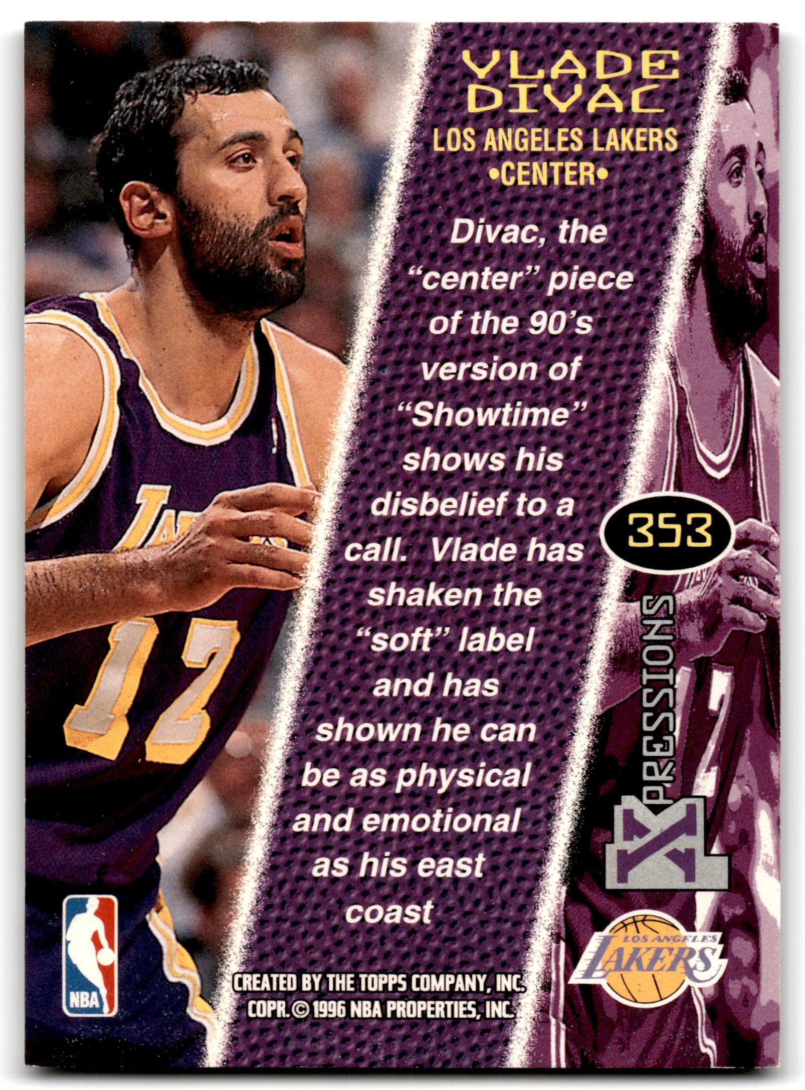 1995 Stadium Club Vlade Divac Los Angeles Lakers 353