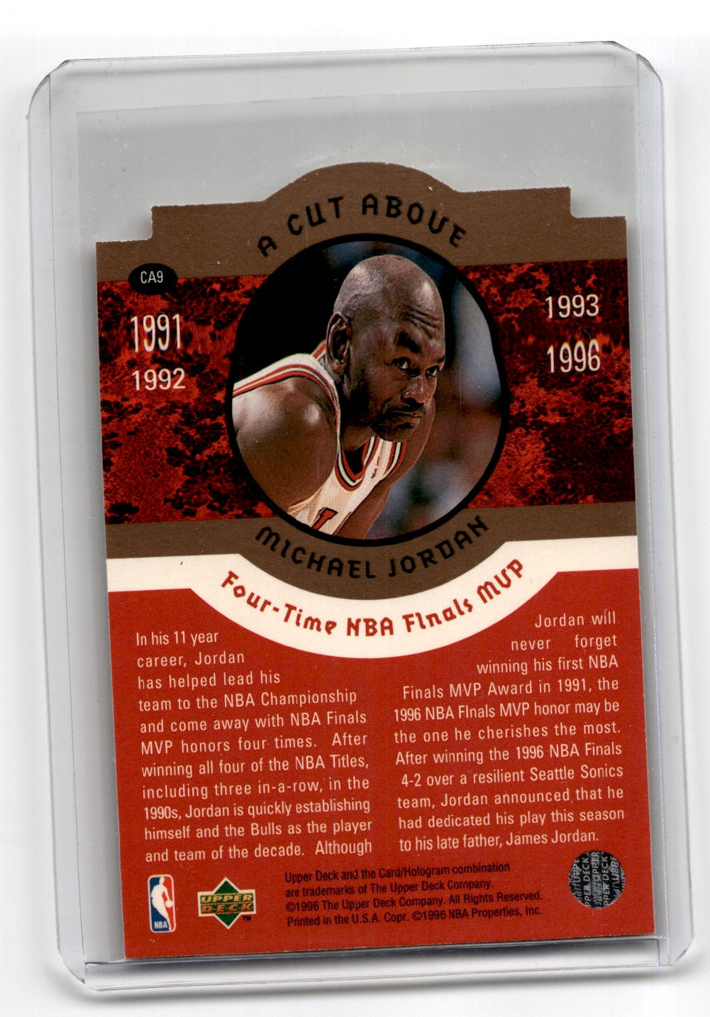1996 Collector's Choice Jordan A Cut Above Michael Jordan Card CA9