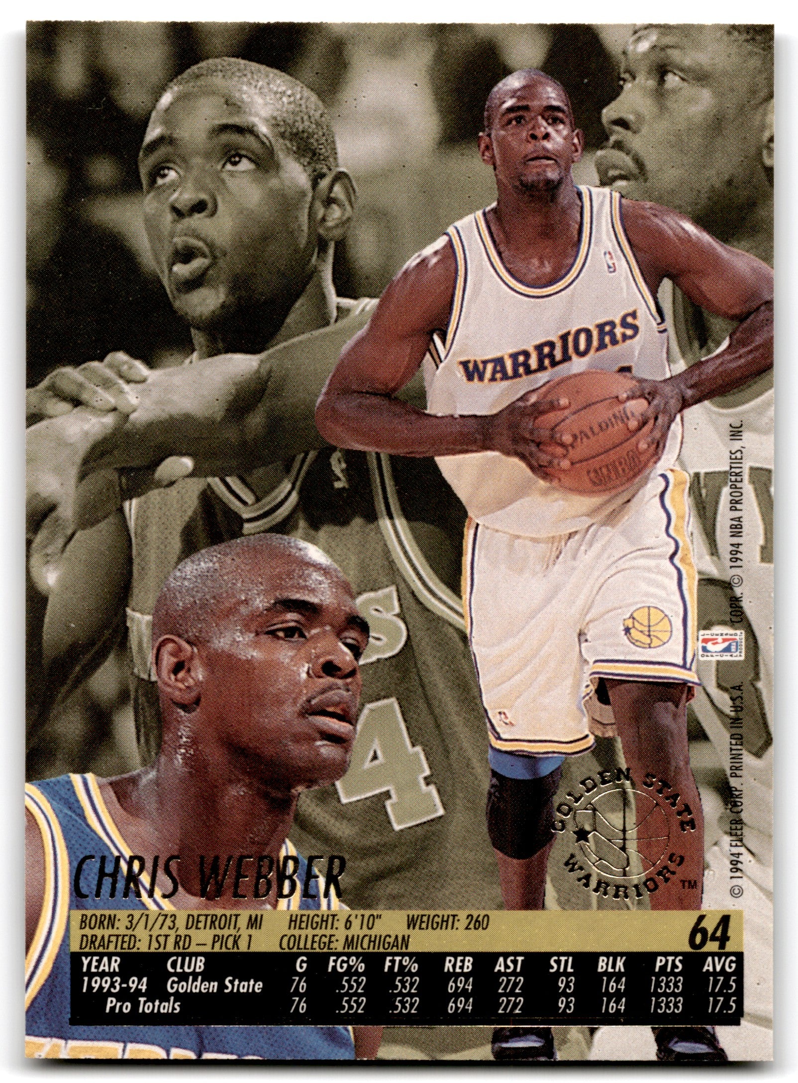 1996 Fleer Ultra Chris Webber Golden State Warriors 64