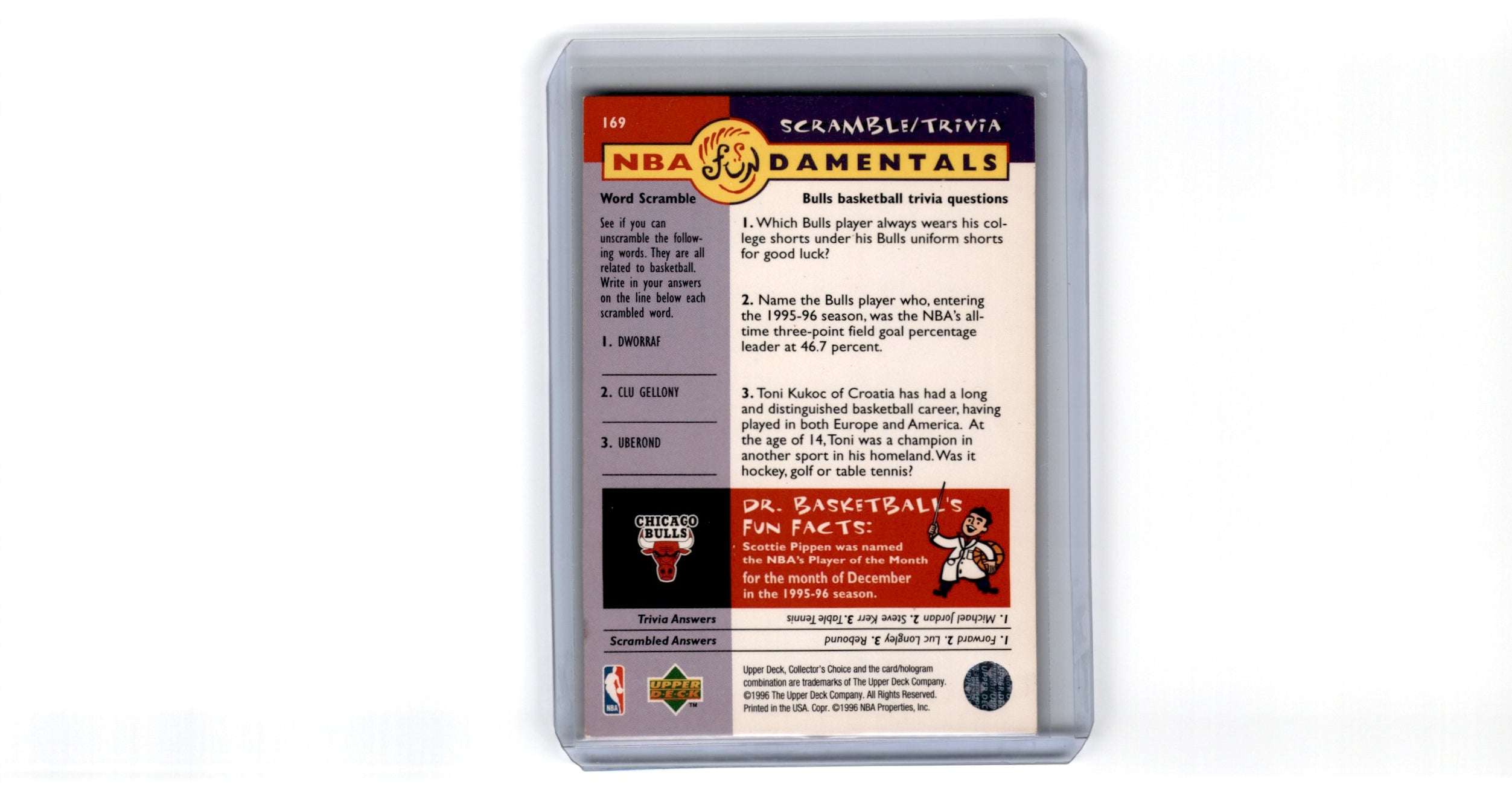 1996 Upper Deck Classic Collectors Club Scottie Pippen Card 169