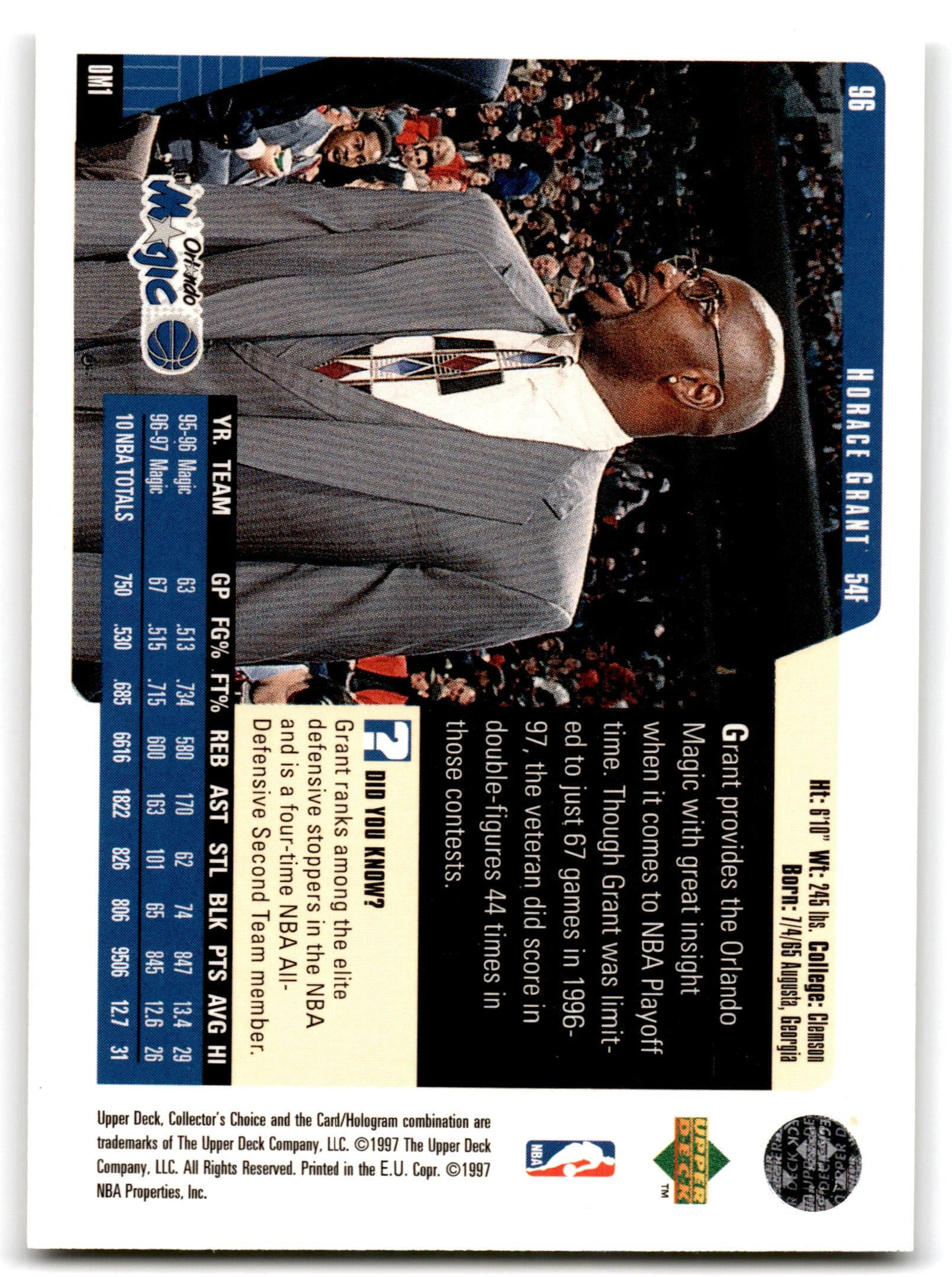 1997 Collector's Choice Horace Grant Orlando Magic 96