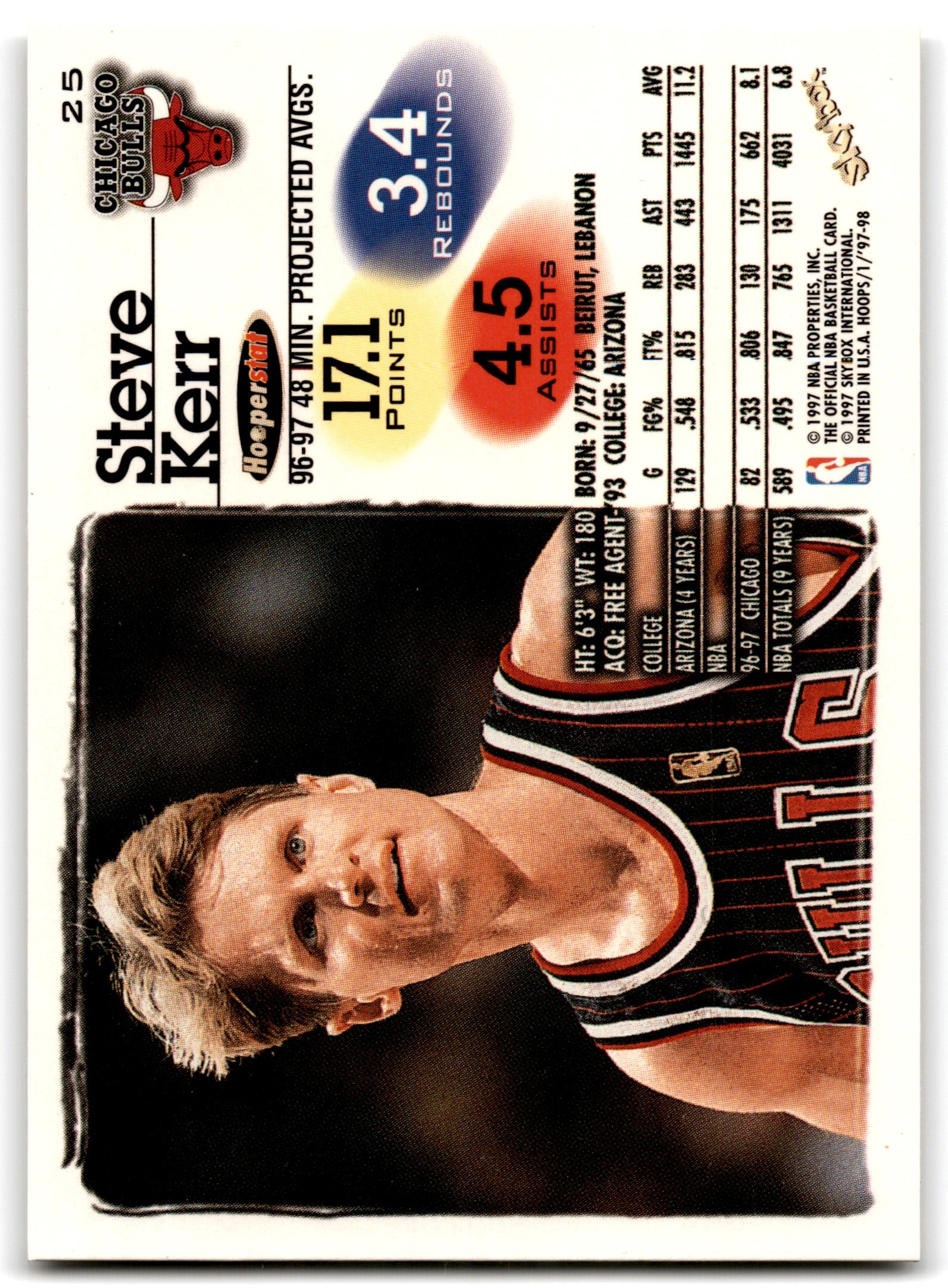 1997 Hoops Steve Kerr Chicago Bulls 25