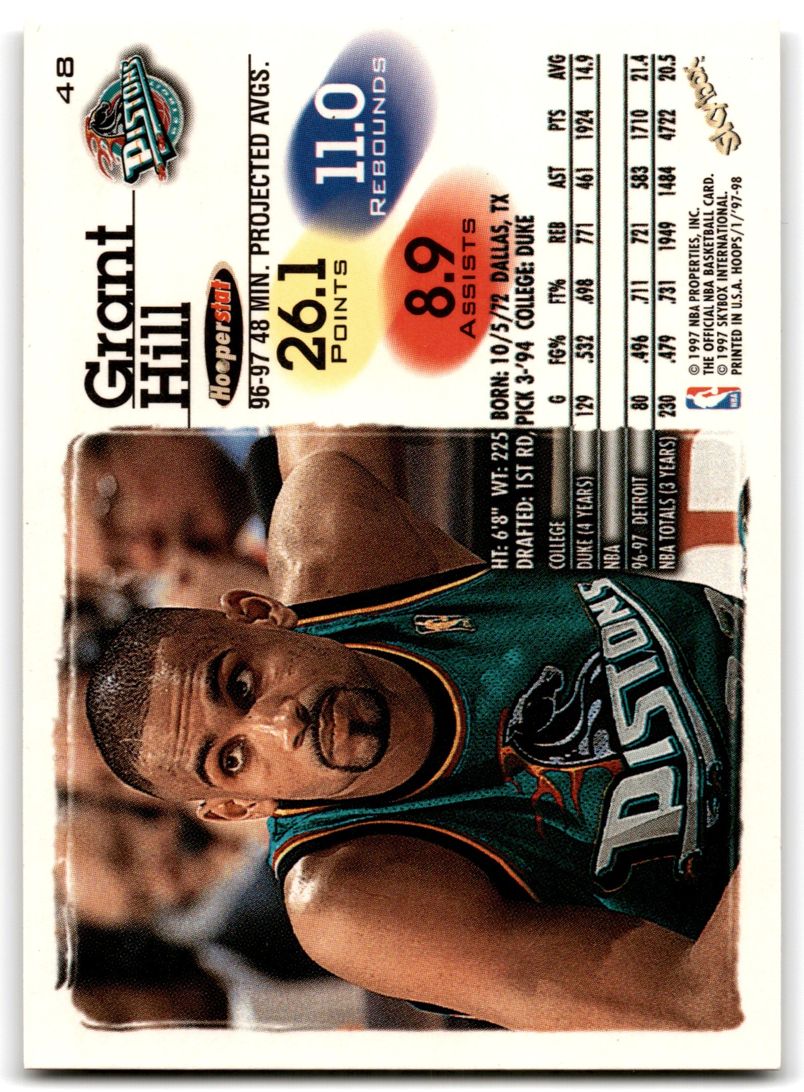 1997 Hoops Grant Hill Detroit Pistons 48