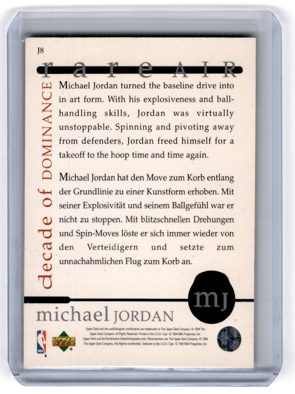 1994 Upper Deck decade of dominance card j8