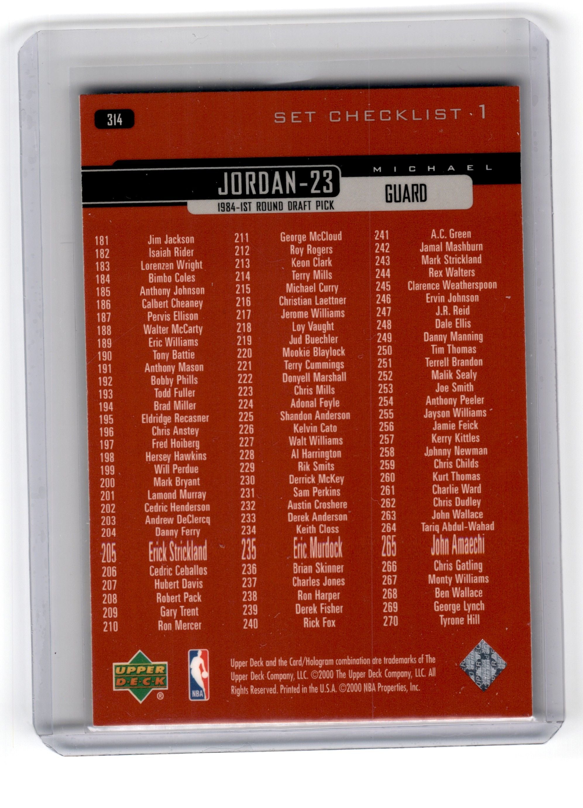 1999 Upper Deck Michael Jordan Card 314