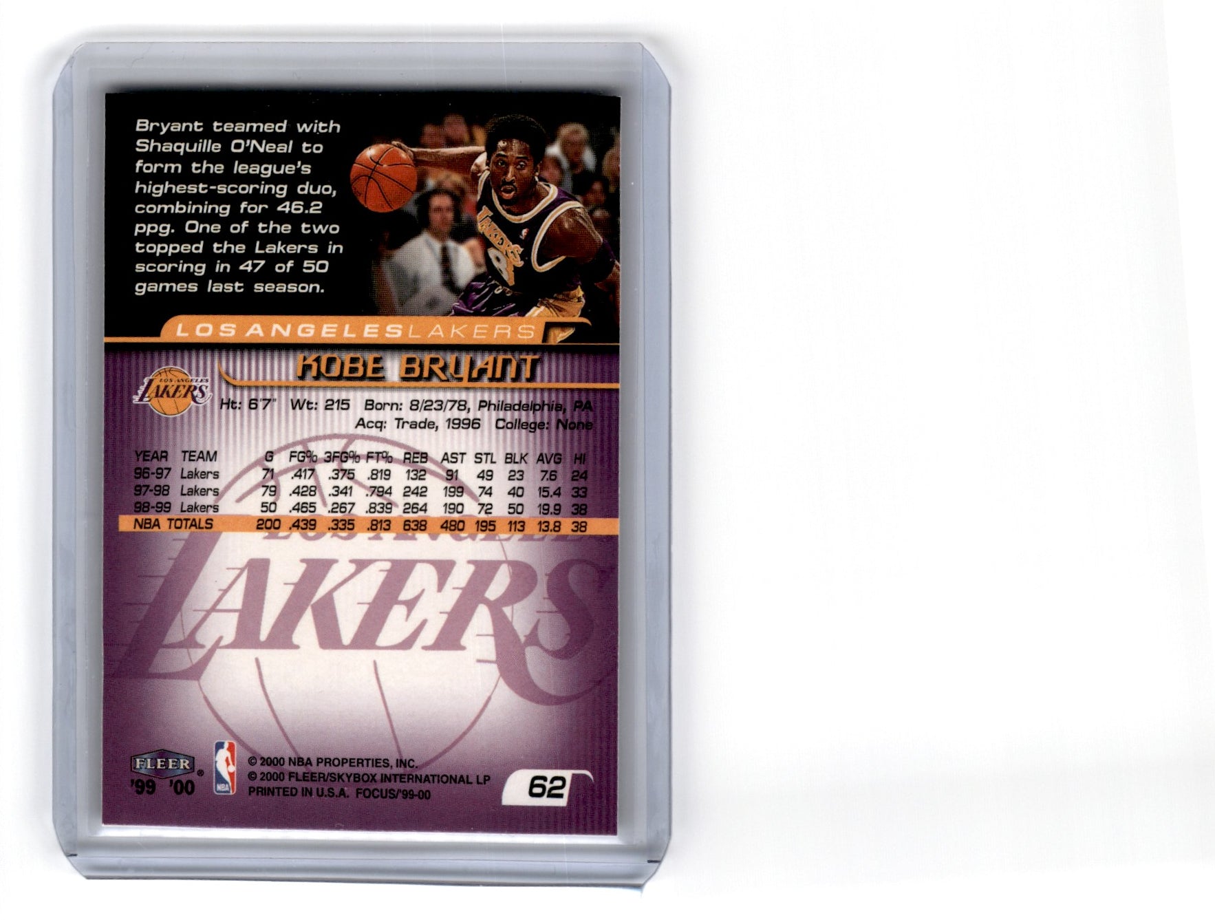 2000 Upper Deck Ultimate Victory Kobe Bryant Card 62