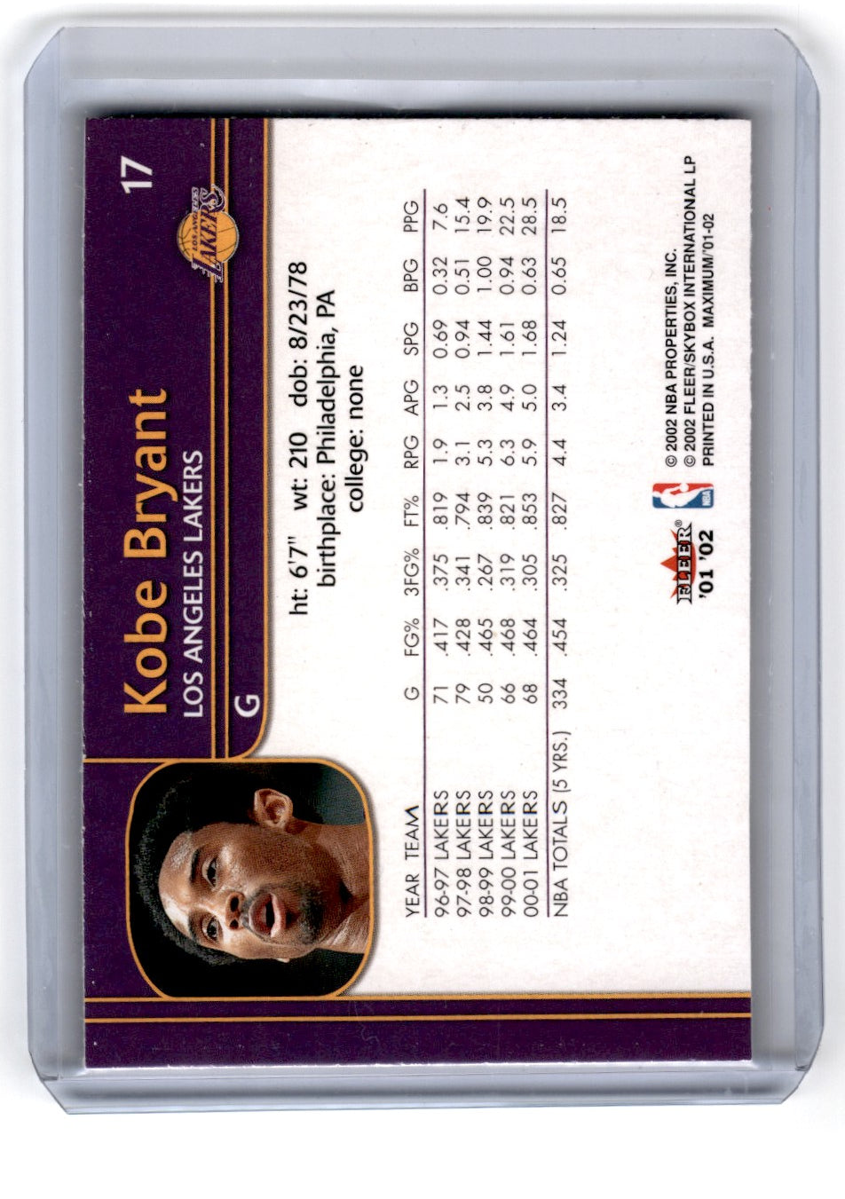 2002 Fleer Authentix Kobe Bryant Card 17