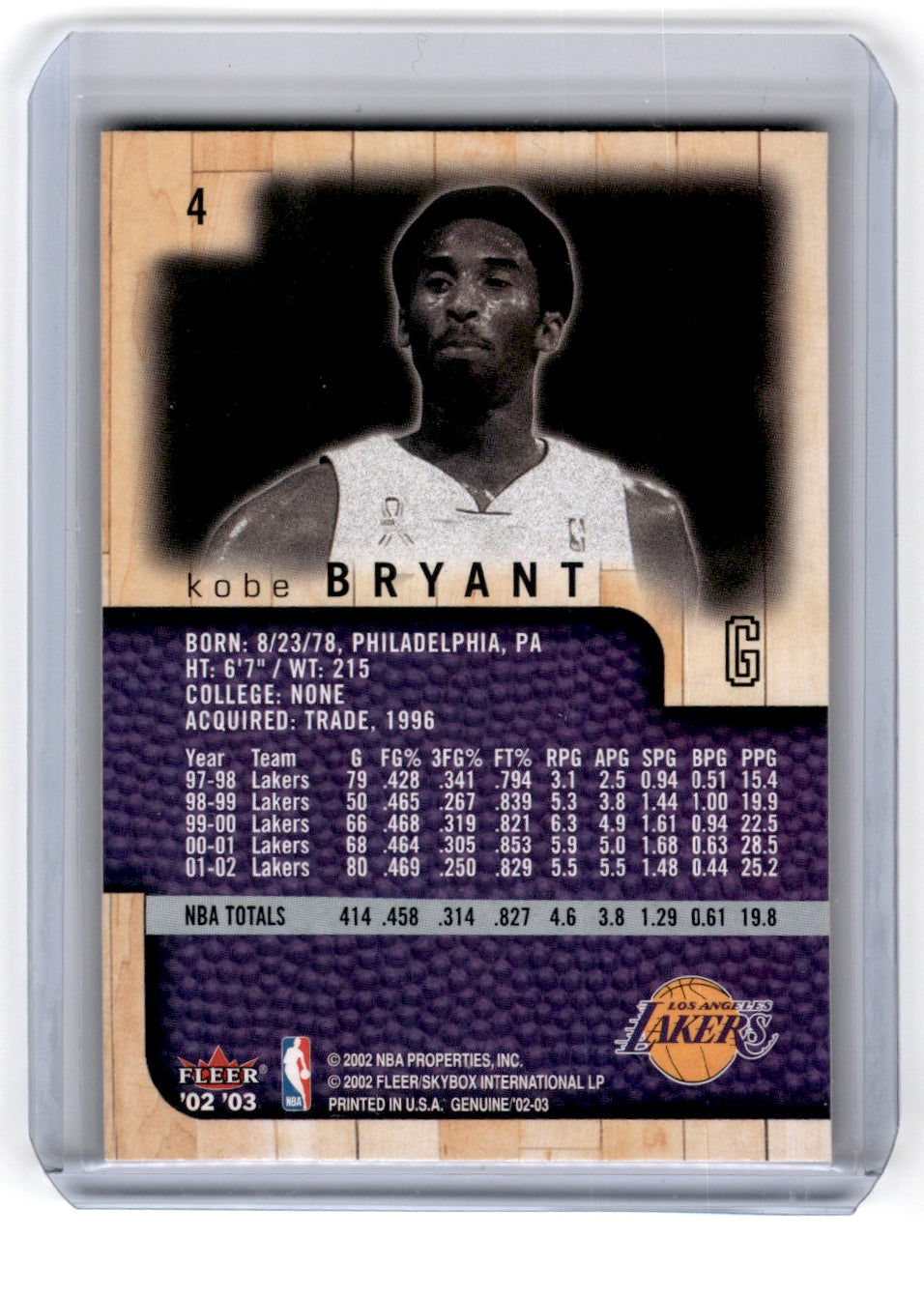 2002 Fleer Genuine Kobe Bryant Card 4