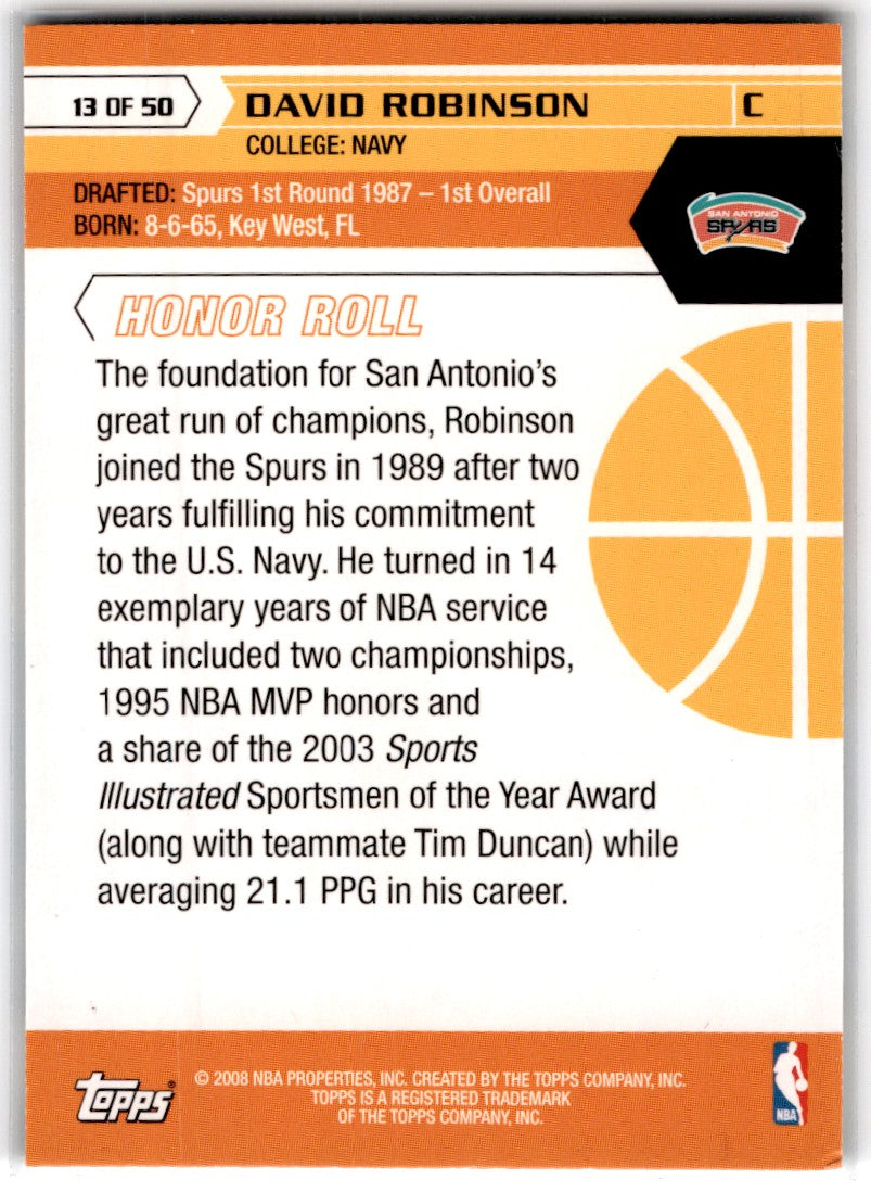 2007 Topps 50th Anniversary David Robinson Card 13