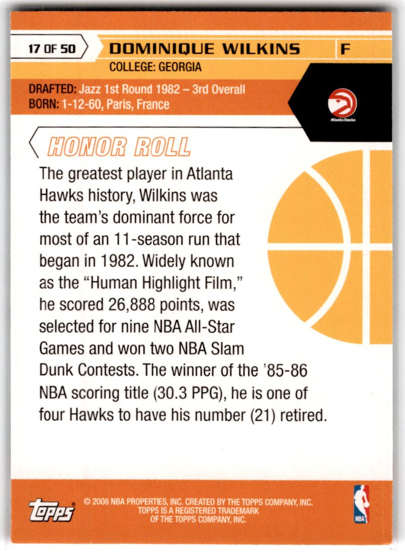 2007 Topps 50th Anniversary Dominique Wilkins Card 17