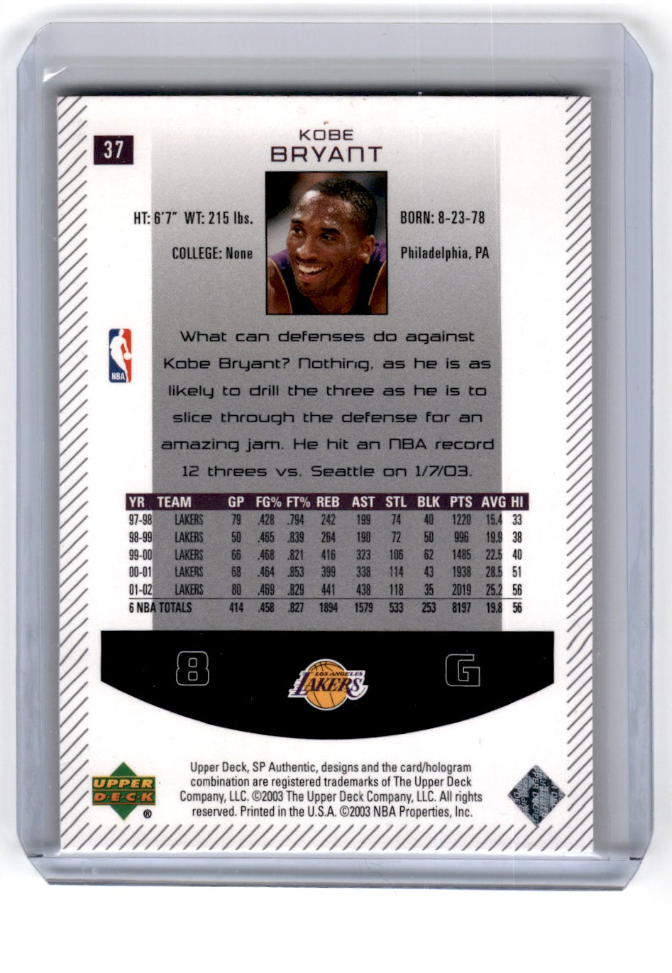 2007 Upper Deck Sweet Shot Kobe Bryant Card 37