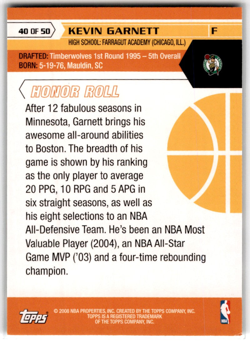 2007 Topps 50th Anniversary Kevin Garnett Card 40