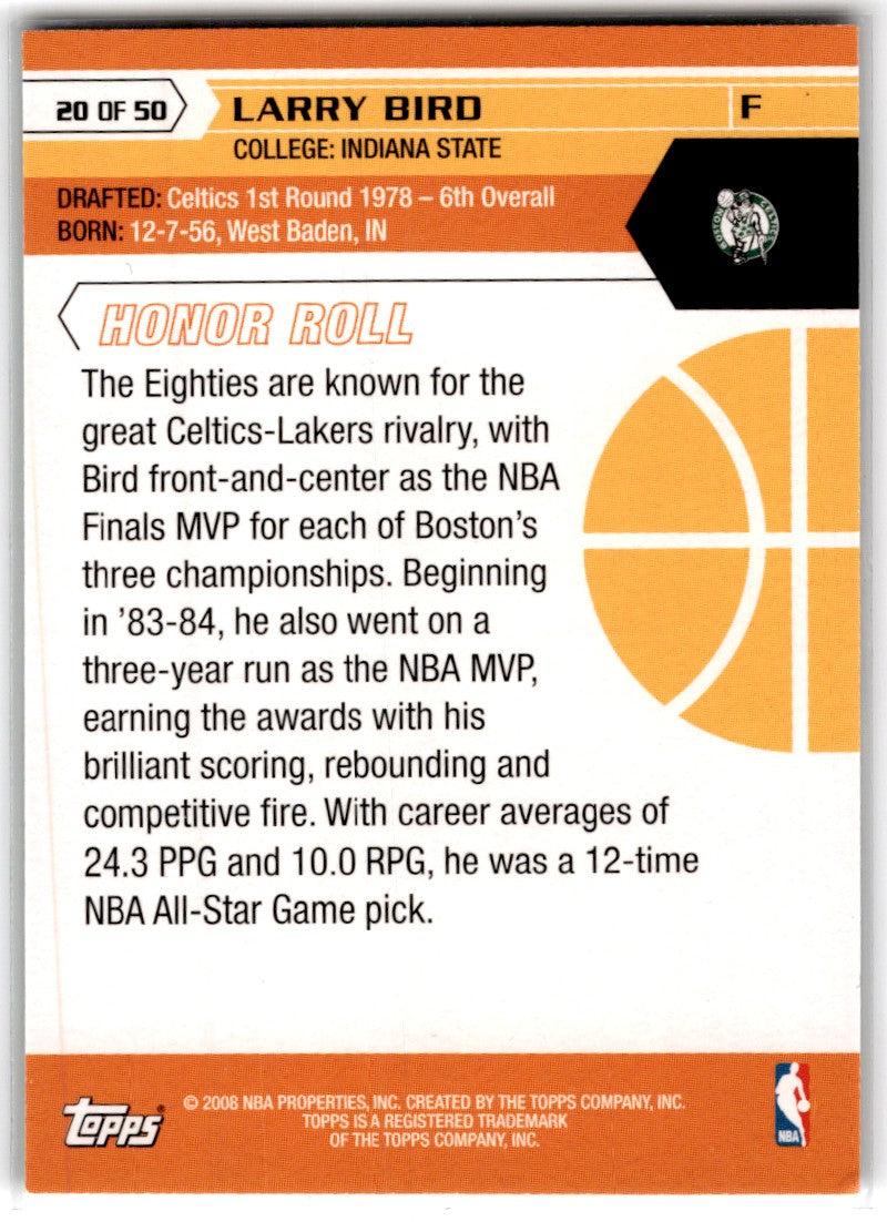 2007 Topps 50th Anniversary Larry Bird Card 20