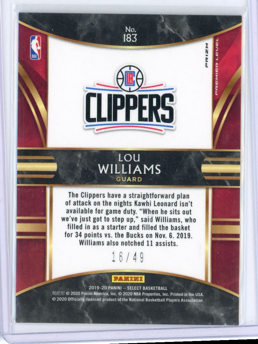 2019 Panini Select Lou Williams Red DIsco /49 Card 183